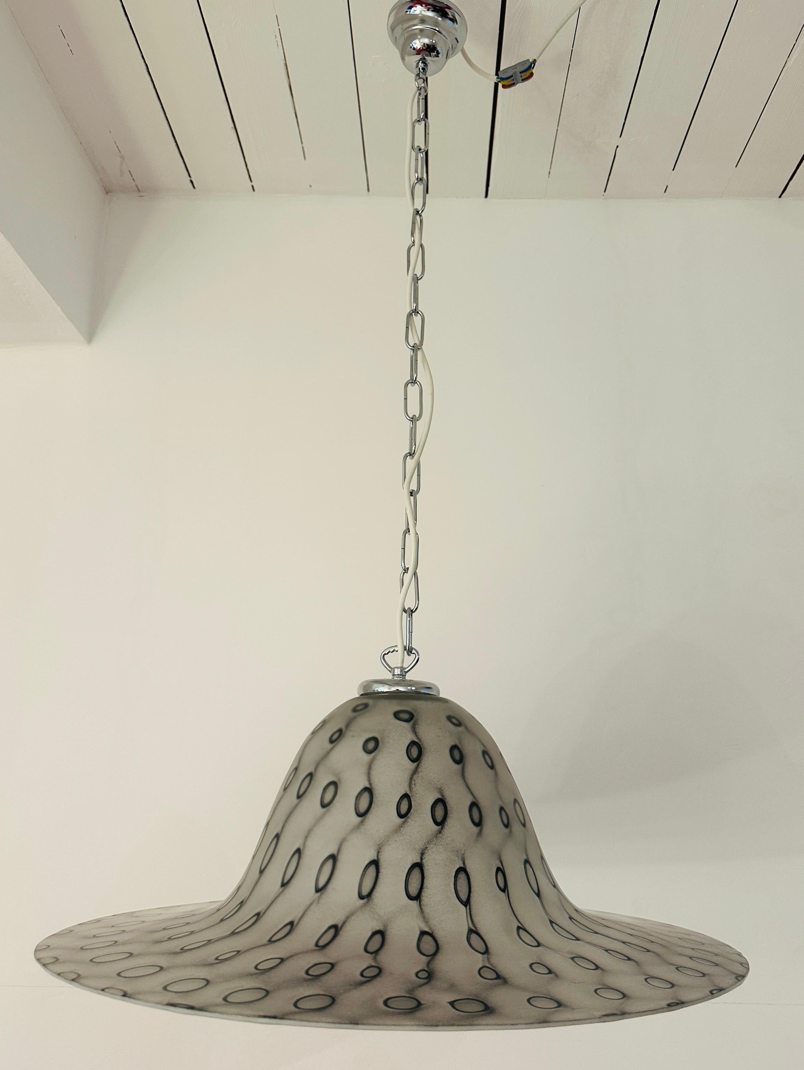 1970s German Peill & Pützler Grey Glass & Chrome Bell Shaped Pendant Light For Sale 4