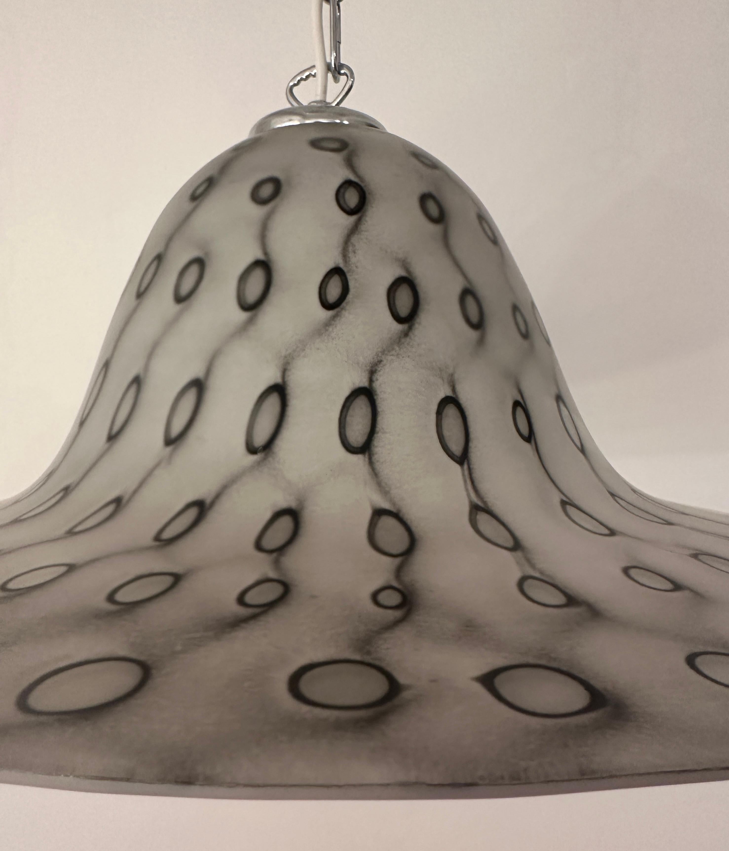 1970s German Peill & Pützler Grey Glass & Chrome Bell Shaped Pendant Light For Sale 12
