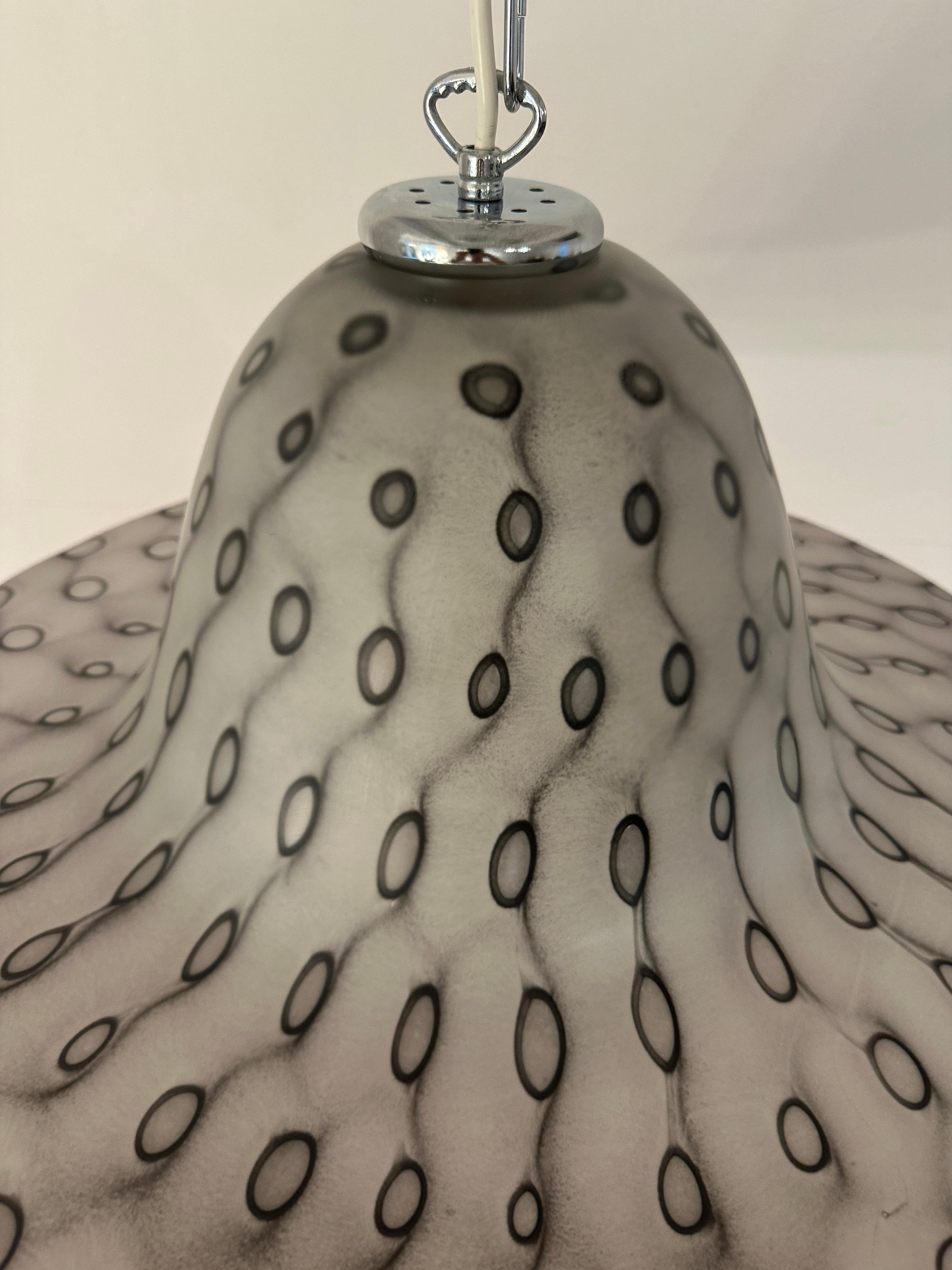 1970s German Peill & Pützler Grey Glass & Chrome Bell Shaped Pendant Light For Sale 13