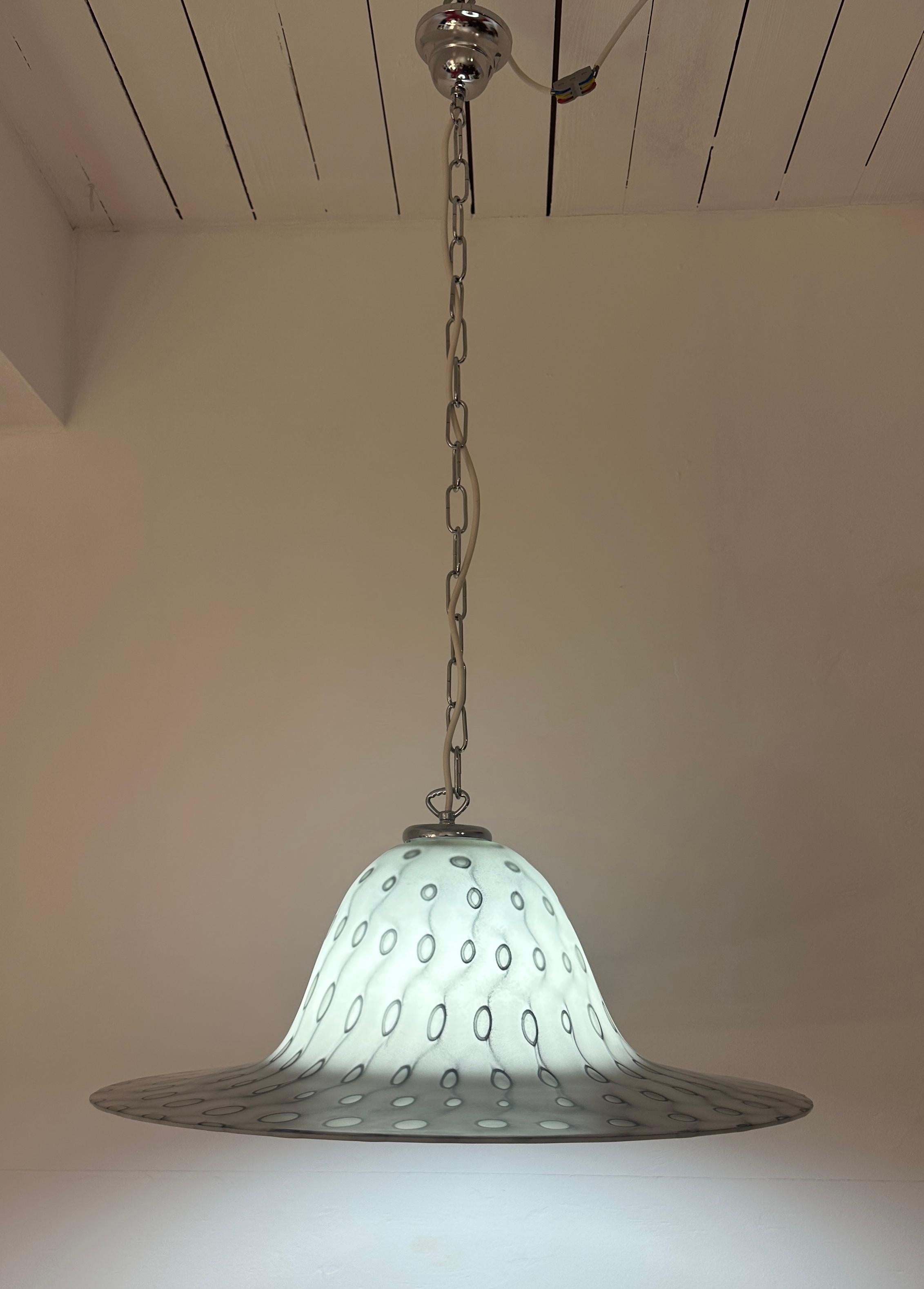 Space Age 1970s German Peill & Pützler Grey Glass & Chrome Bell Shaped Pendant Light For Sale