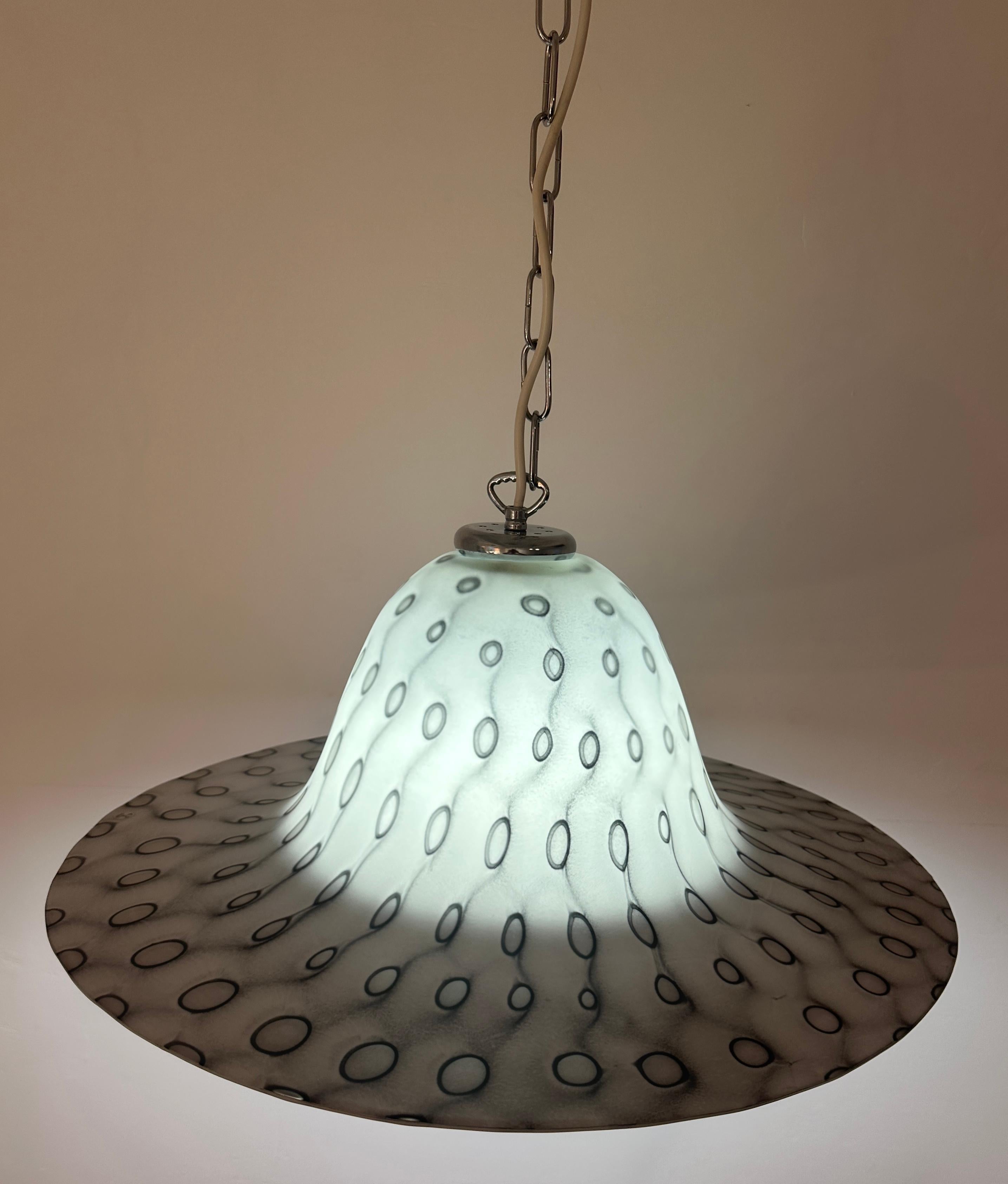 20th Century 1970s German Peill & Pützler Grey Glass & Chrome Bell Shaped Pendant Light For Sale
