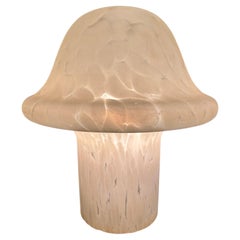 1970s German Peill & Putzler Mottled Textured White Glass Mushroom Table Lamp