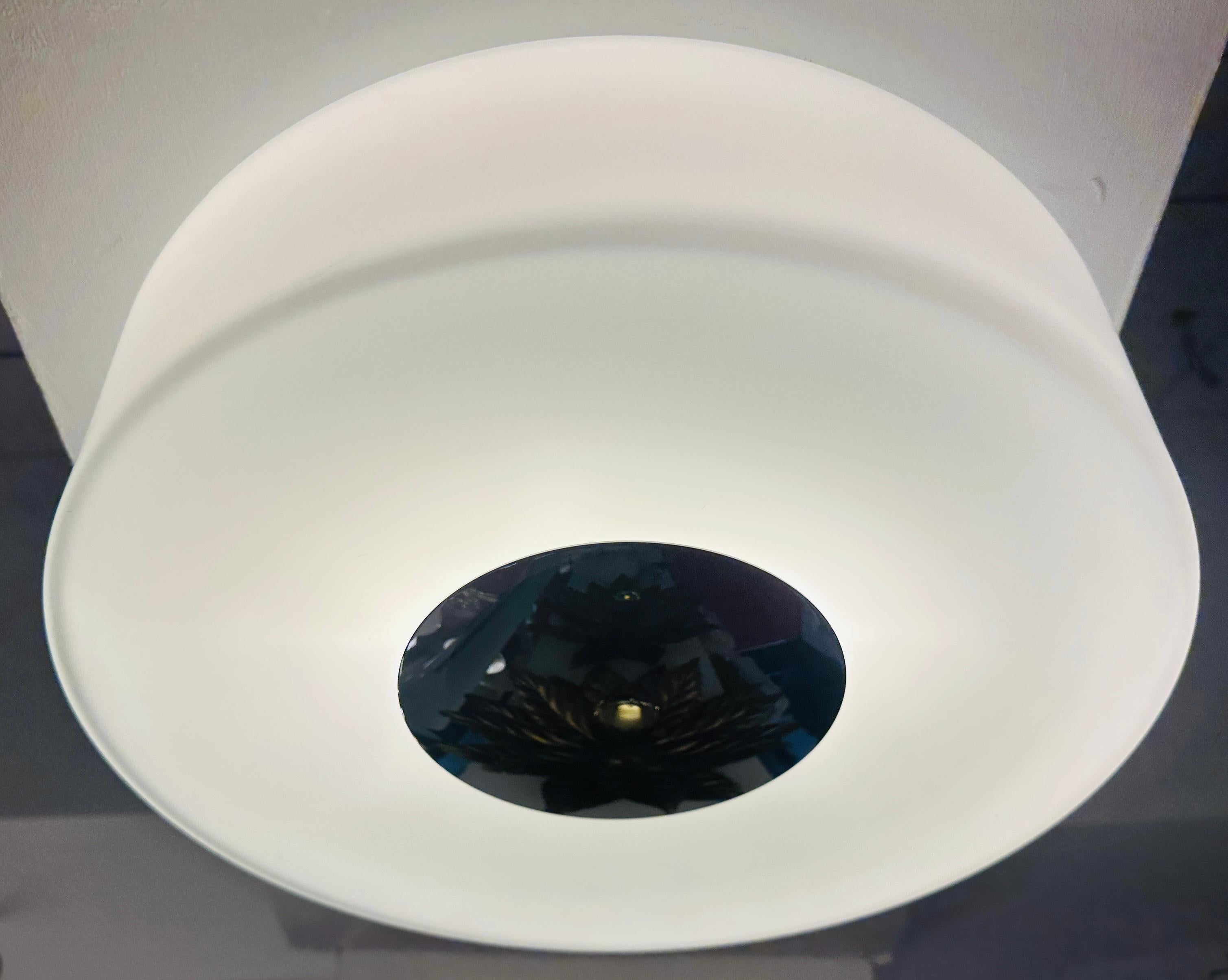 1970s German Peill & Putzler Opaline Glass & Chrome Wall or Flush Mount Light In Good Condition For Sale In London, GB