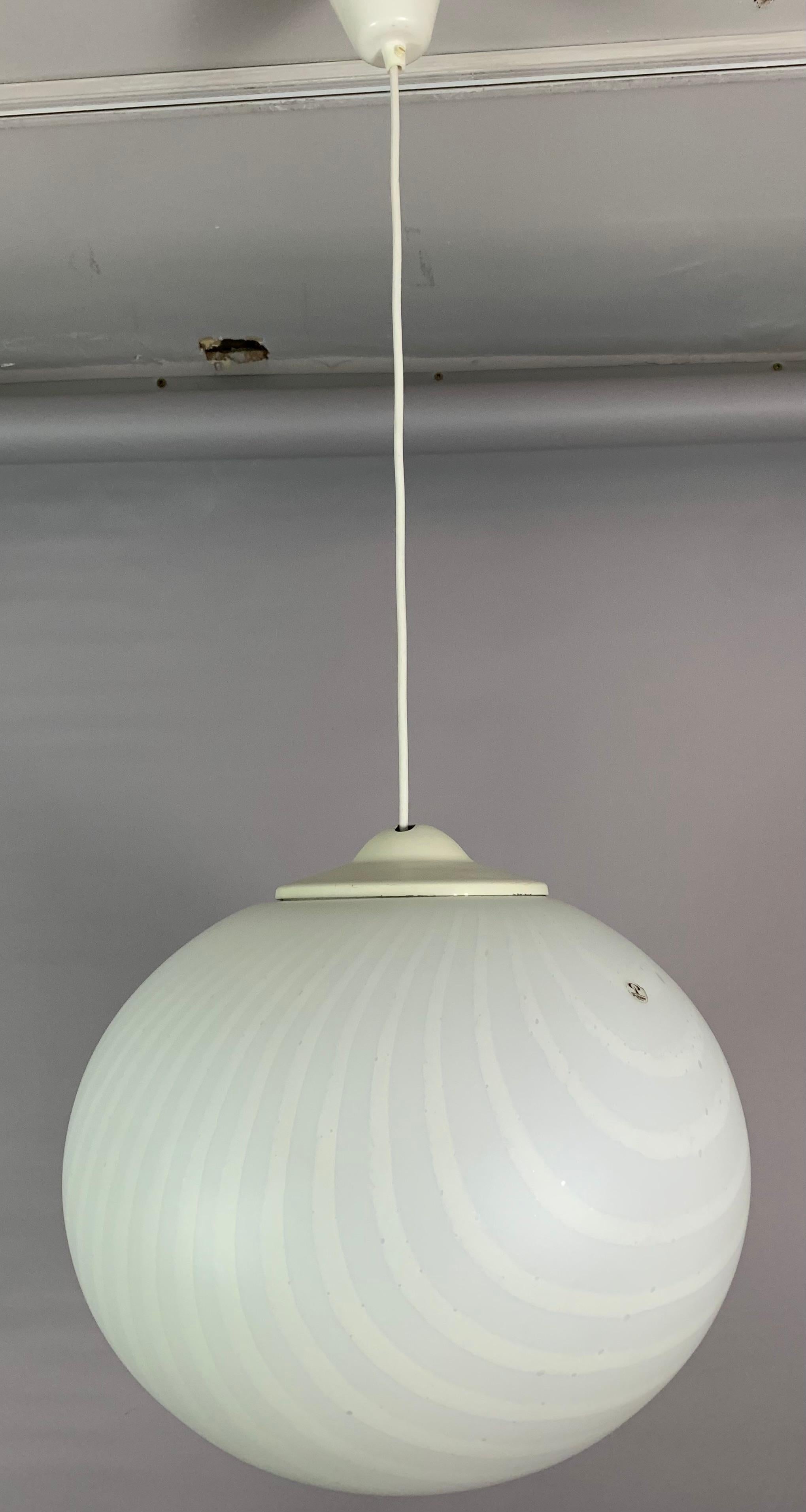 1970s German Peill & Putzler Opaline White Hanging Ceiling Light 11