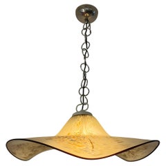 1970s German Peill & Pützler Style Feather Waved Glass & Chrome Pendant Light