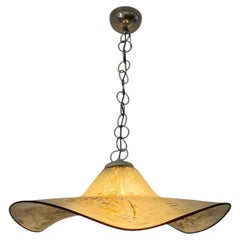 1970s German Peill & Pützler Style Feather Waved Glass & Chrome Pendant Light