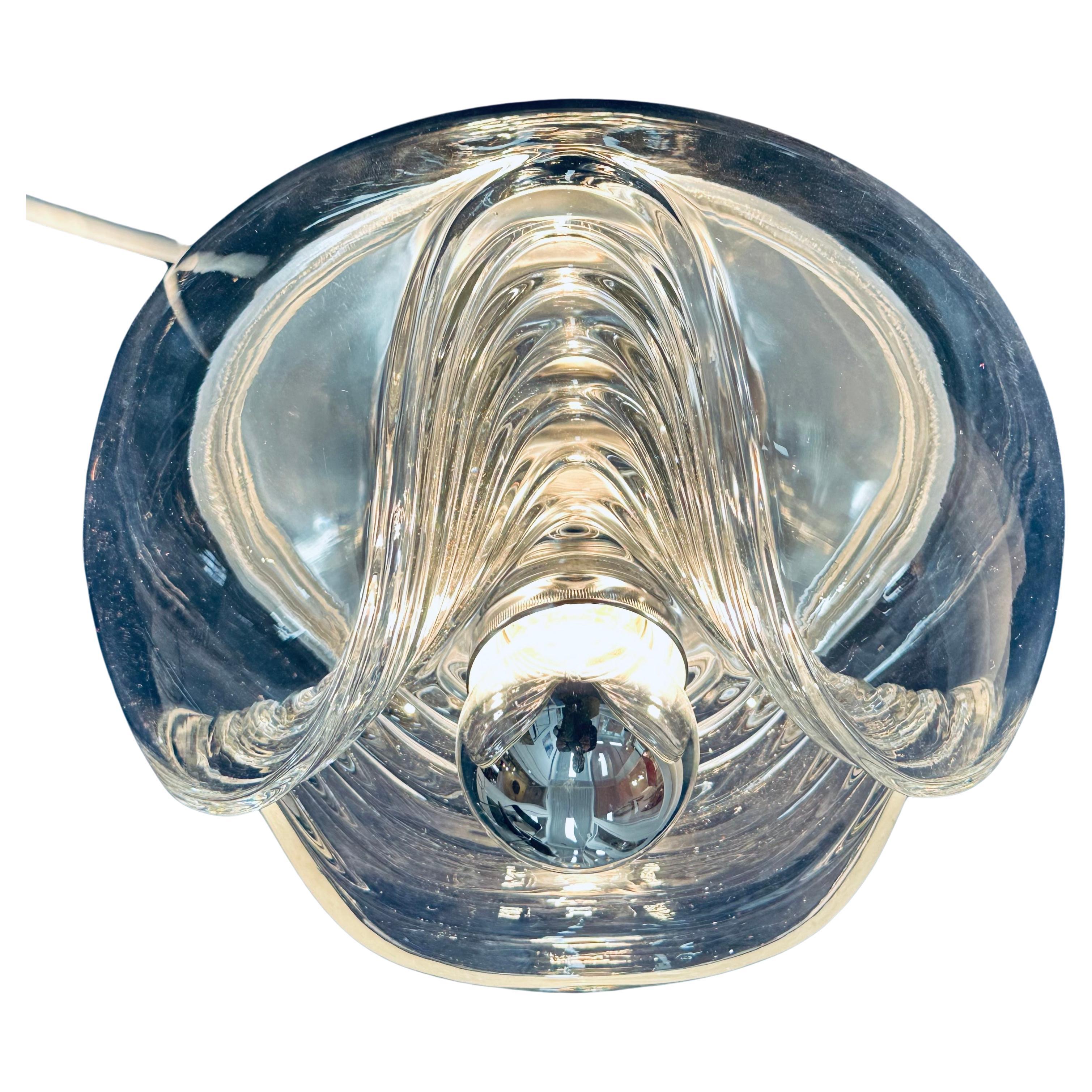 1970s German Peill & Putzler 'Wave' Ribbed Clear & Chrome Flush Mount/Wall Light For Sale