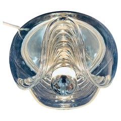 1970s German Peill & Putzler 'Wave' Ribbed Clear & Chrome Flush Mount/Wall Light