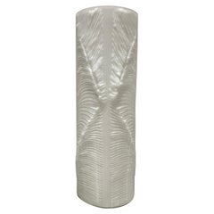 1970s German Peill & Putzler White and Clear Glass "Feather" Cylindrical Vase