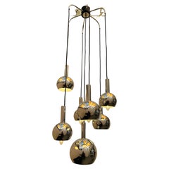 Retro 1970s German Plange Leuchten 7 Chrome Globe Cascading Hanging Ceiling Light