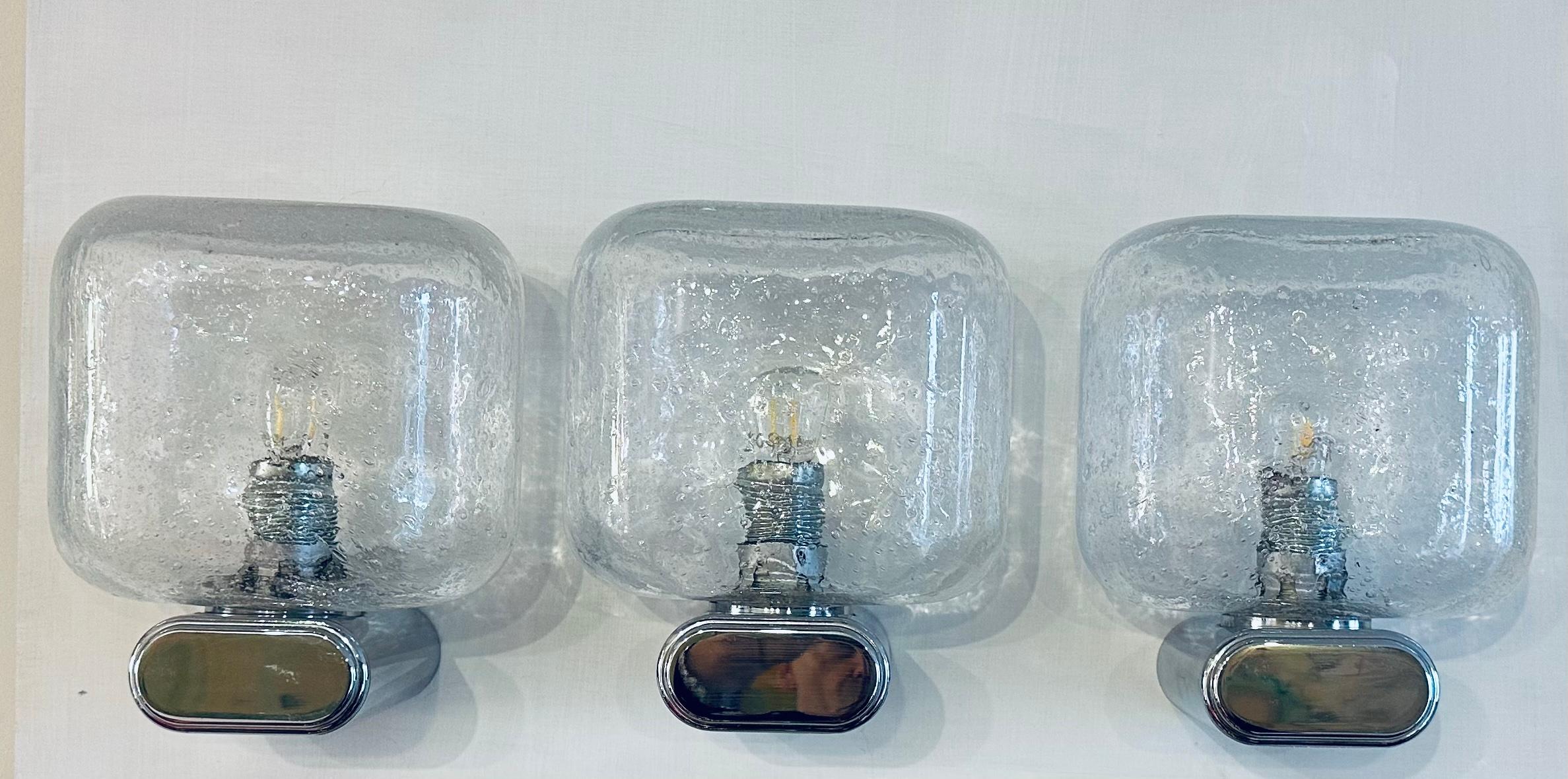 1970s German Polished Chrome & Clear Bubble Glass Wall Lights. 3 Available For Sale 6