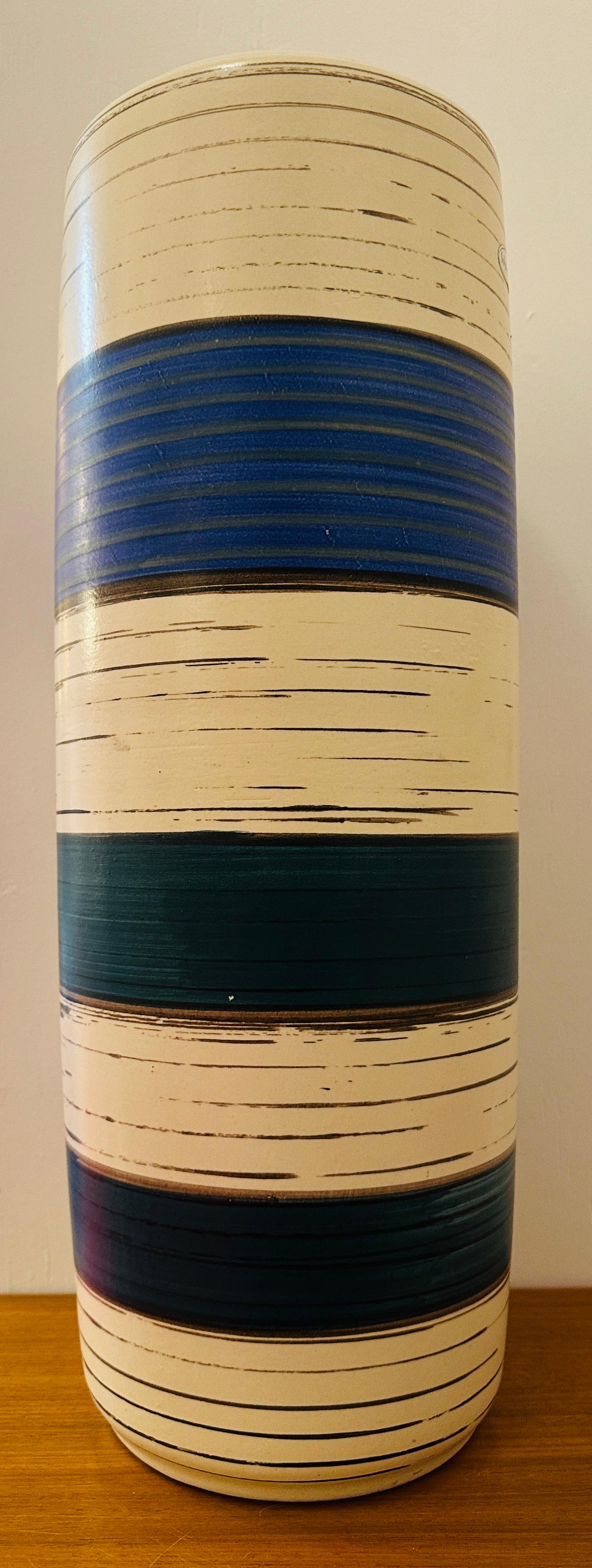 XX secolo Vaso in ceramica a strisce di lava grassa Scheurich Keramik degli anni '70 n. 553 52 in vendita
