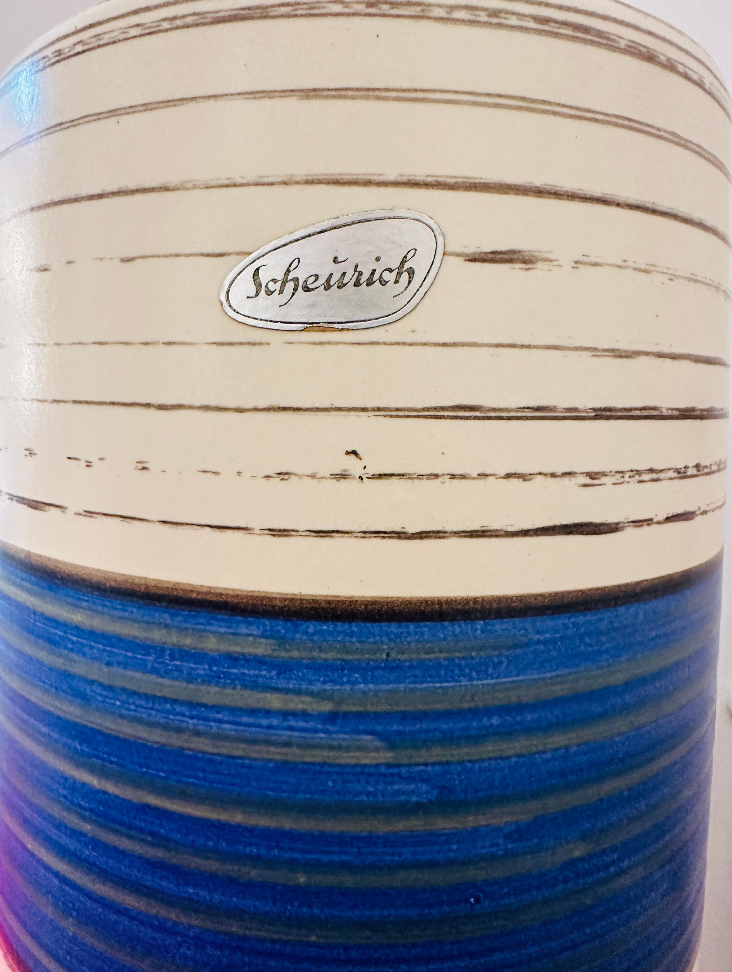 Vaso in ceramica a strisce di lava grassa Scheurich Keramik degli anni '70 n. 553 52 in vendita 1