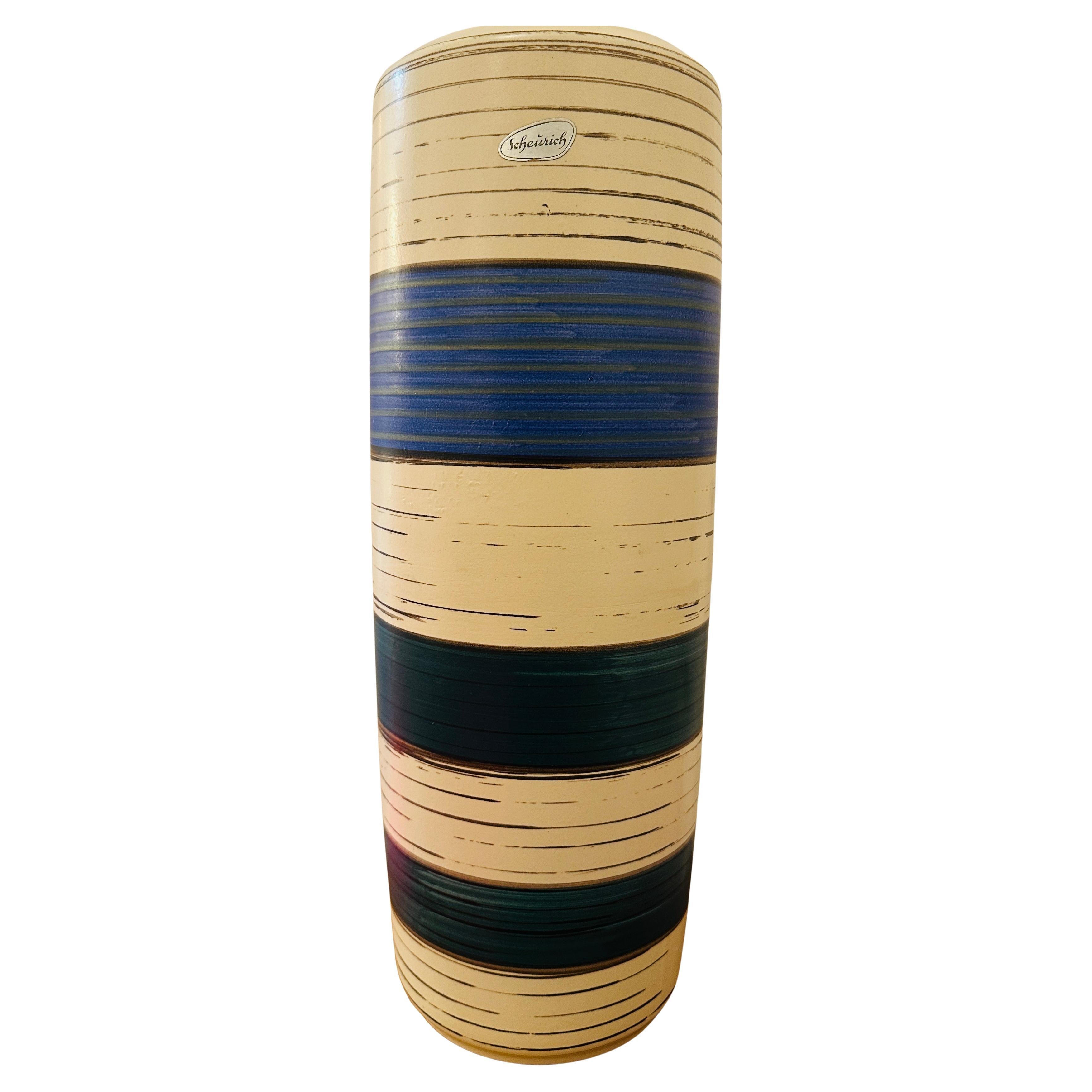 Vaso in ceramica a strisce di lava grassa Scheurich Keramik degli anni '70 n. 553 52 in vendita
