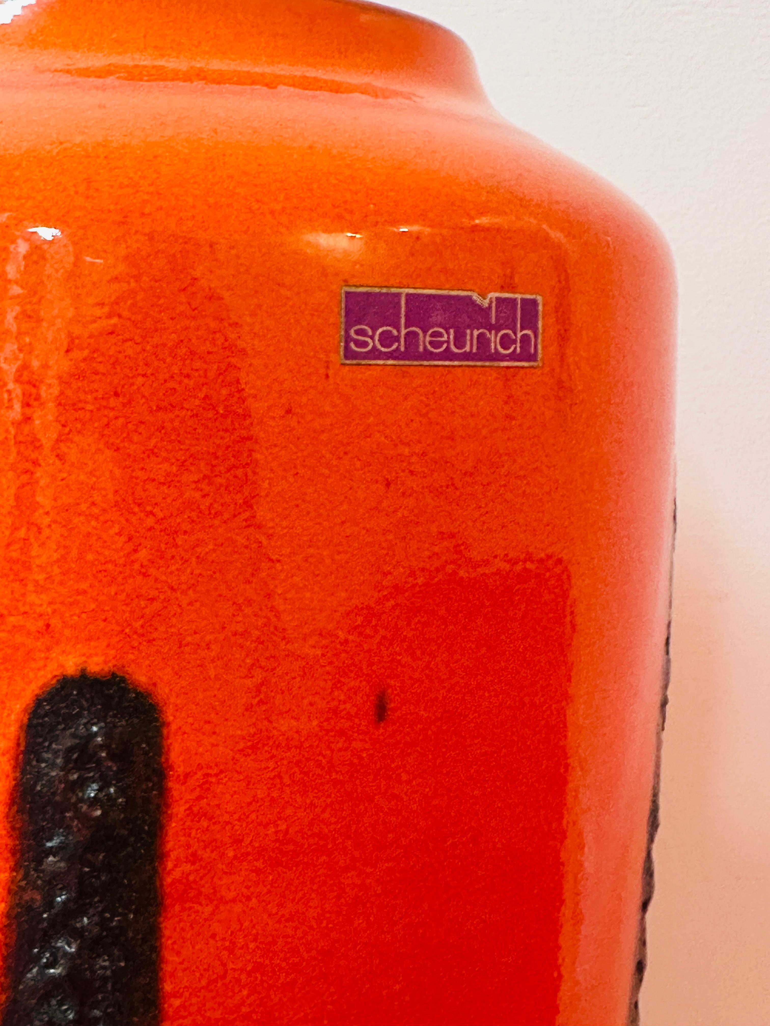 1970er Jahre Deutsch Scheurich Orange & Brown Fett Lava Boden oder Tabelle Vase Modell 517 45 3