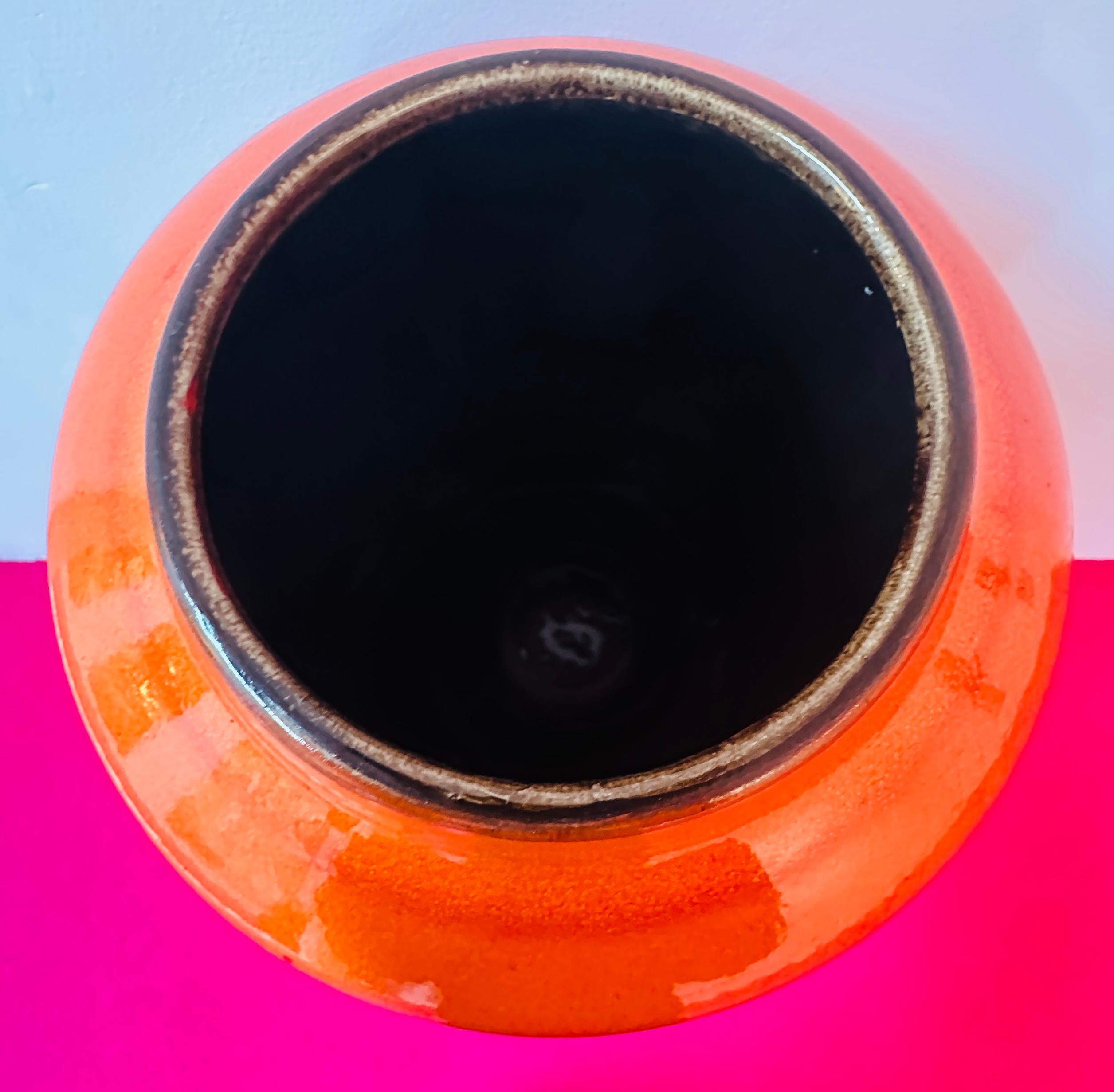 1970er Jahre Deutsch Scheurich Orange & Brown Fett Lava Boden oder Tabelle Vase Modell 517 45 4