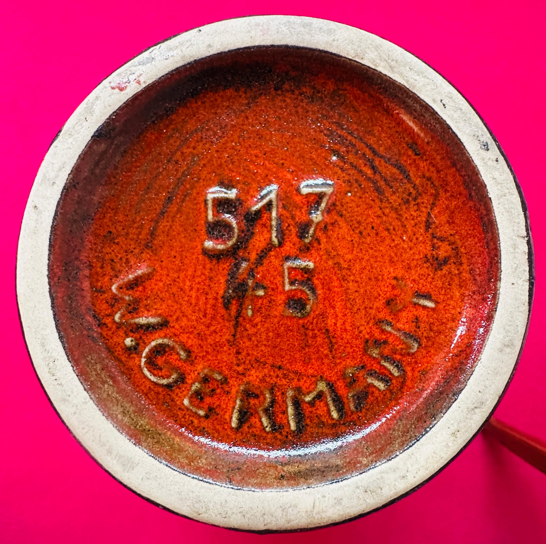 1970er Jahre Deutsch Scheurich Orange & Brown Fett Lava Boden oder Tabelle Vase Modell 517 45 5