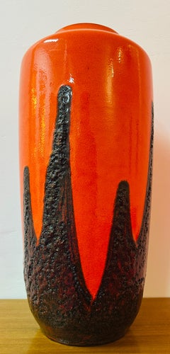 1970s German Scheurich Orange & Brown Fat Lava Floor or Table Vase Model 517 45