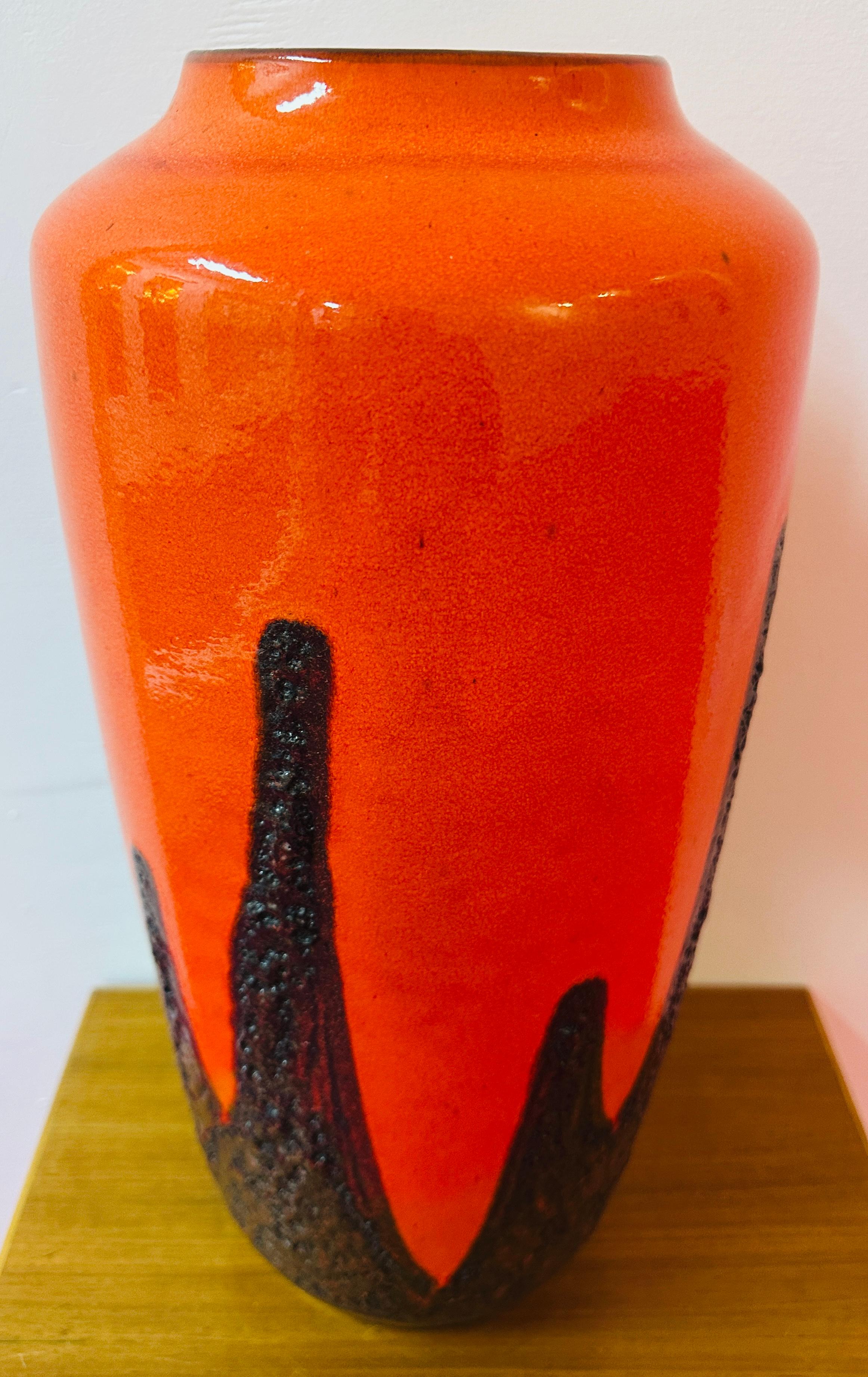 1970er Jahre Deutsch Scheurich Orange & Brown Fett Lava Boden oder Tabelle Vase Modell 517 45 1