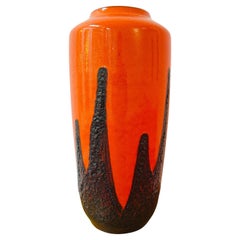 1970s German Scheurich Orange & Brown Fat Lava Floor or Table Vase Model 517 45