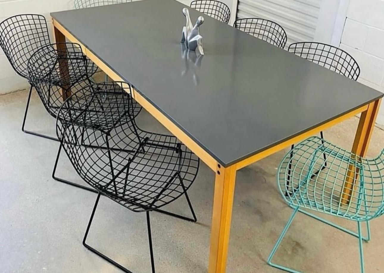 Mid-Century Modern Table de salle à manger en stratifié anthracite/gris foncé Schlapp Möbel des années 1970 ! en vente