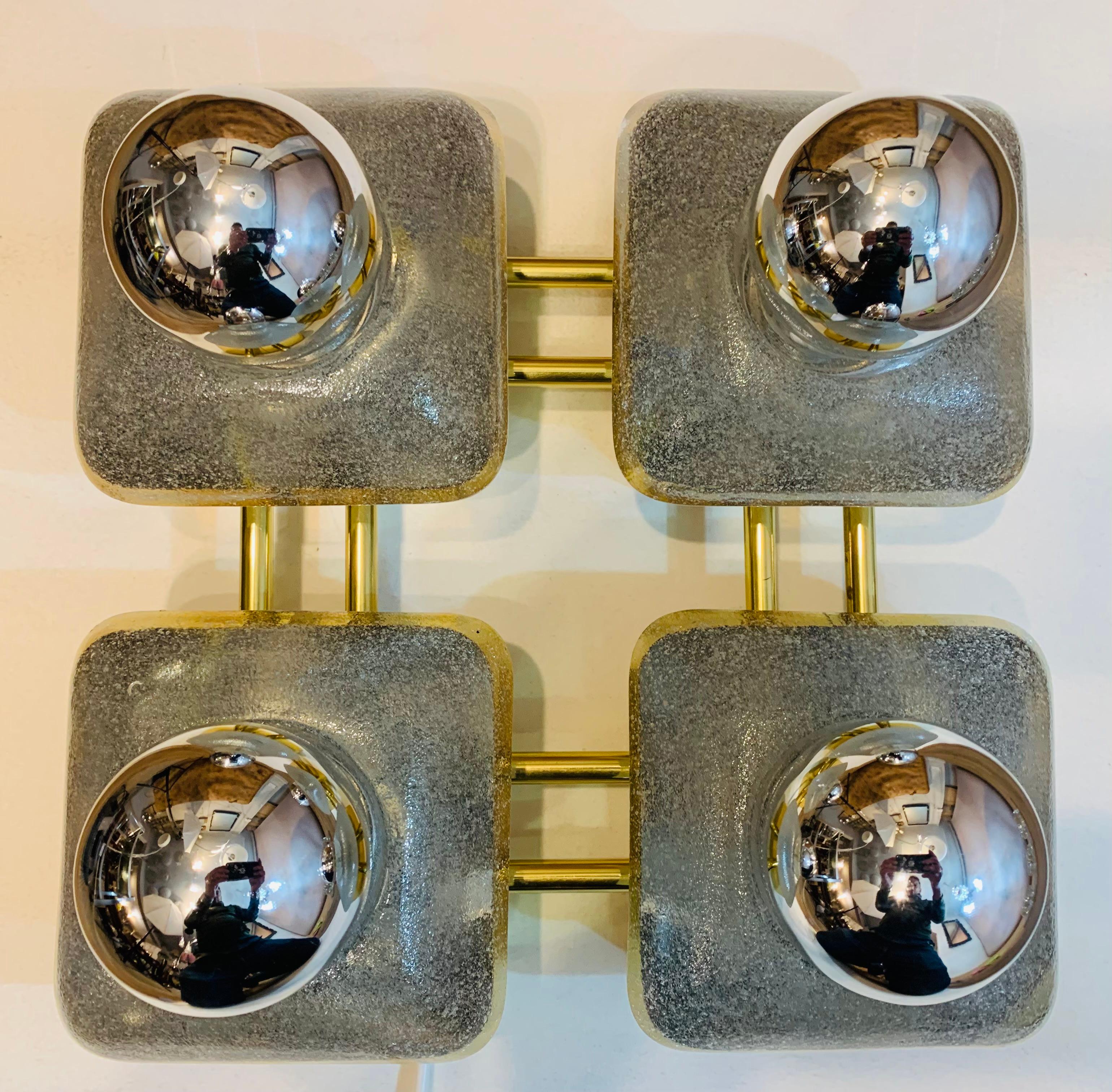 1970s German Sische Lighting Brass & Frosted Glass Wall Light or Flush Mount 5