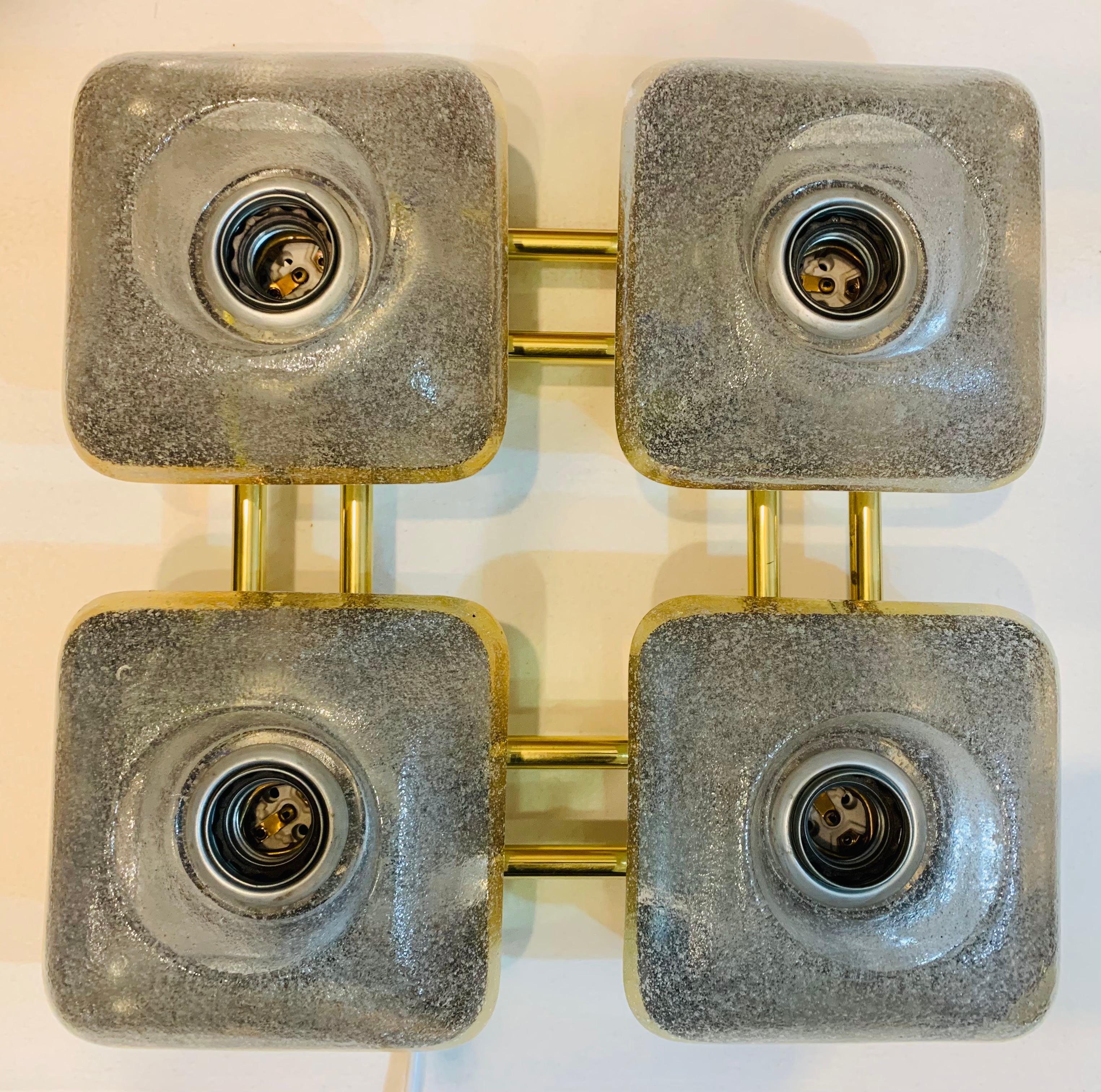 1970s German Sische Lighting Brass & Frosted Glass Wall Light or Flush Mount 7
