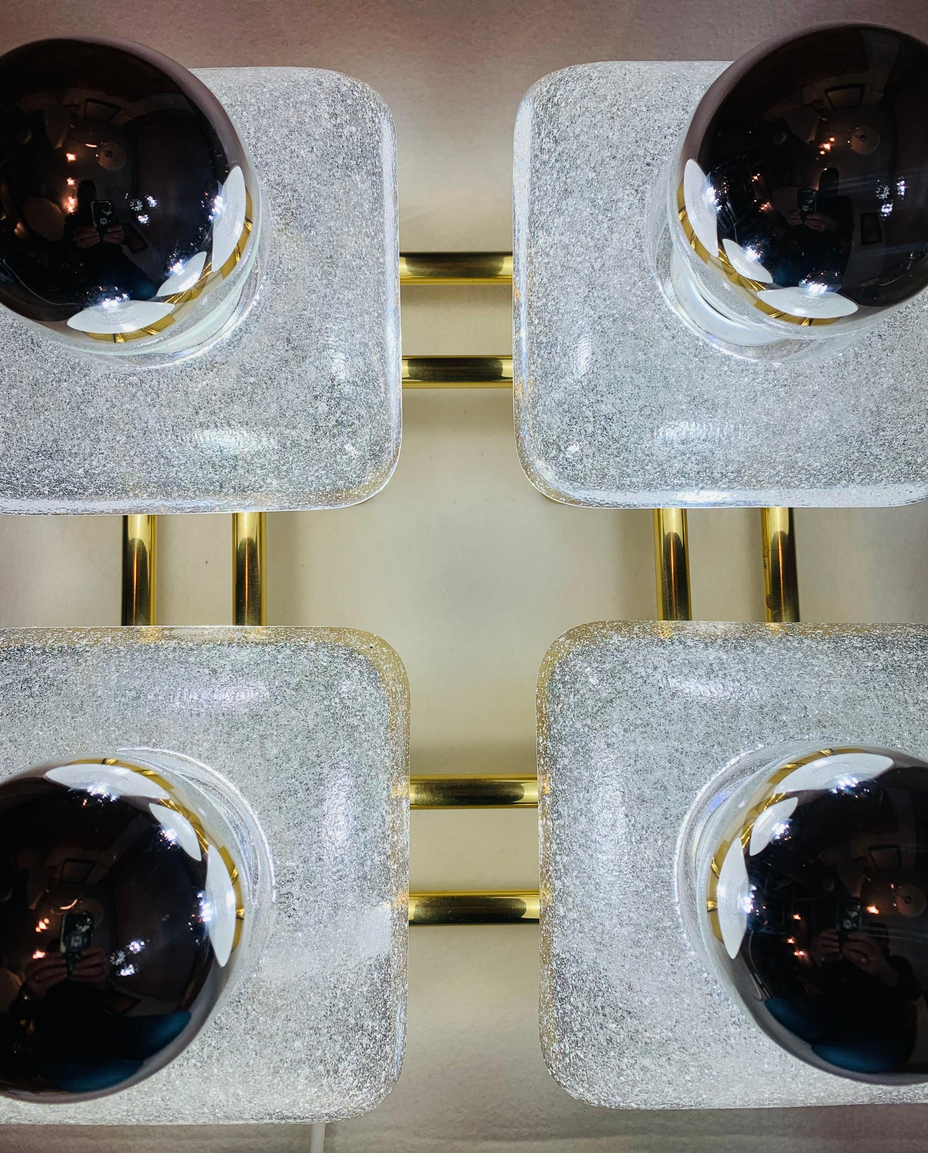 Mid-Century Modern 1970s German Sische Lighting Brass & Frosted Glass Wall Light or Flush Mount