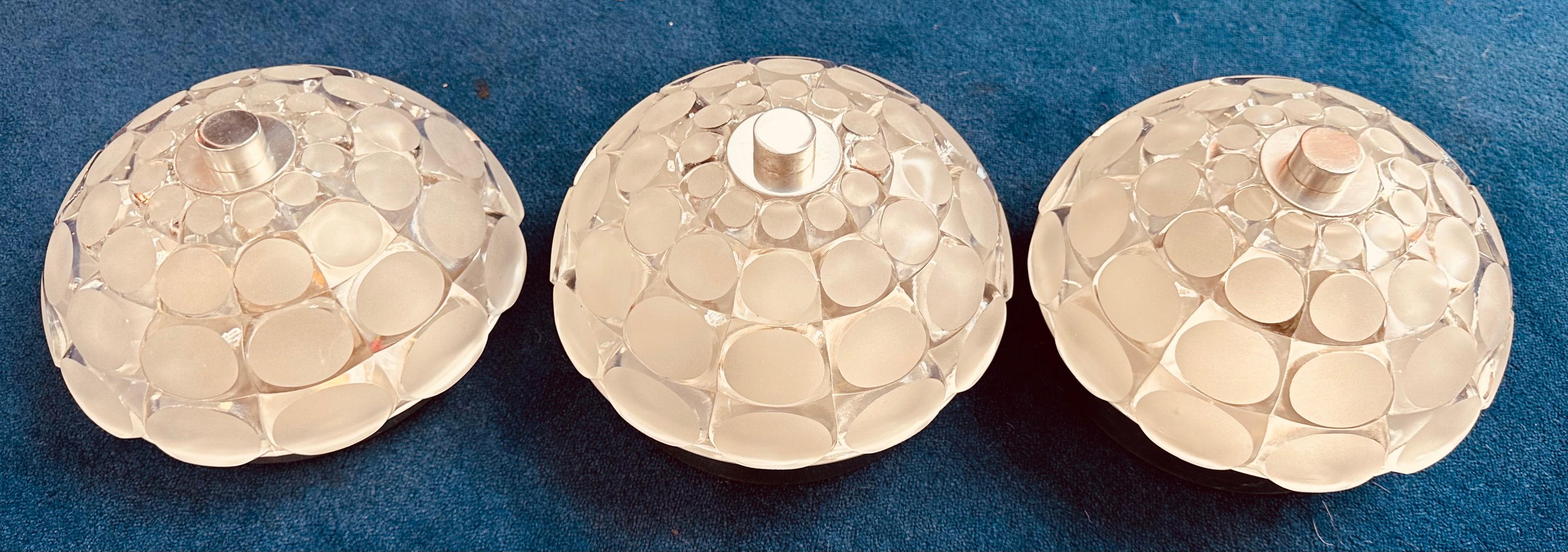 Sandblasted 1970s German Small Peill & Putzler Wall or Ceiling Glass Lights, 3 Available For Sale