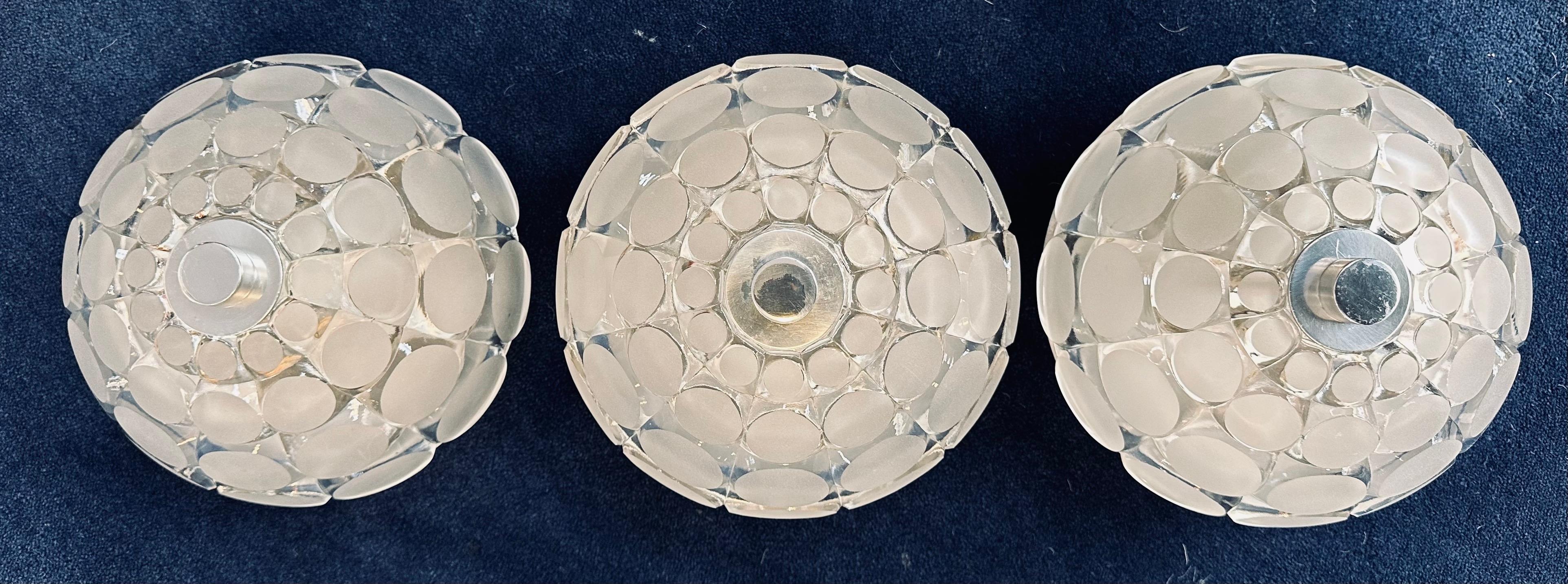 1970s German Small Peill & Putzler Wall or Ceiling Glass Lights, 3 Available In Good Condition For Sale In London, GB