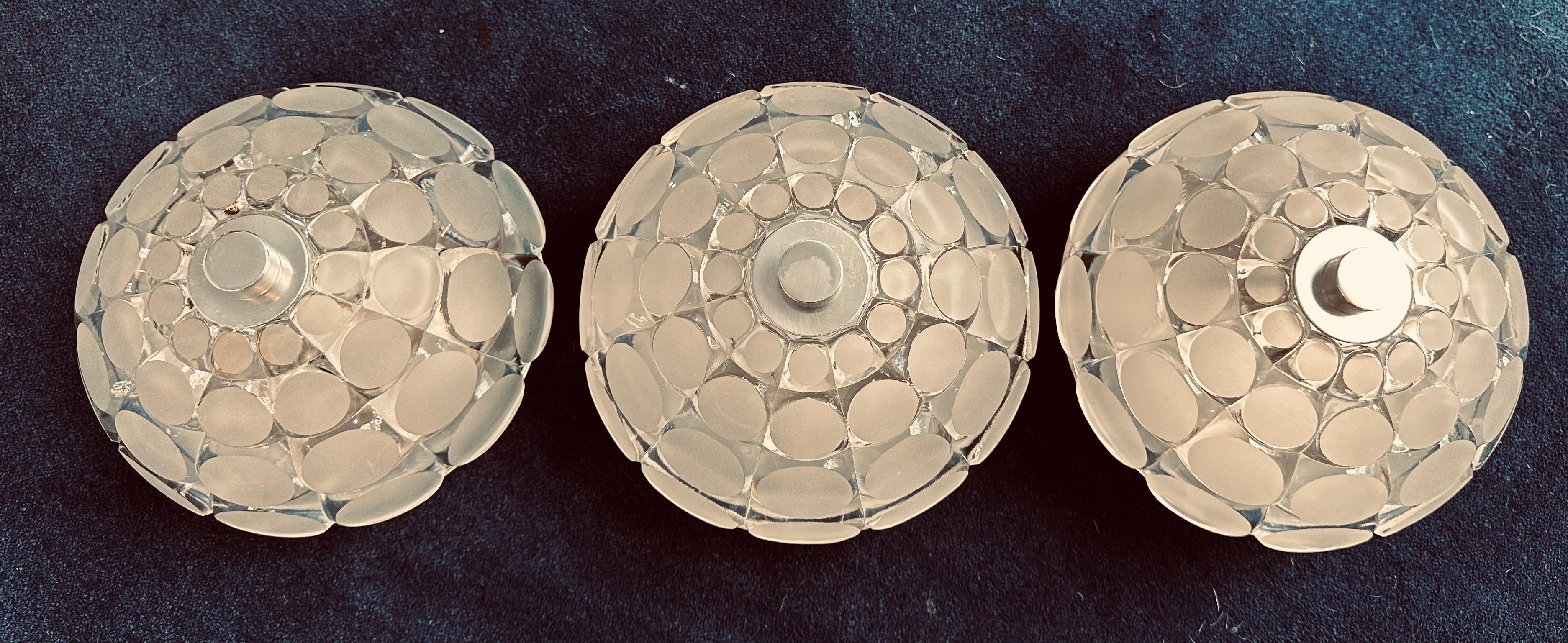 20th Century 1970s German Small Peill & Putzler Wall or Ceiling Glass Lights, 3 Available For Sale