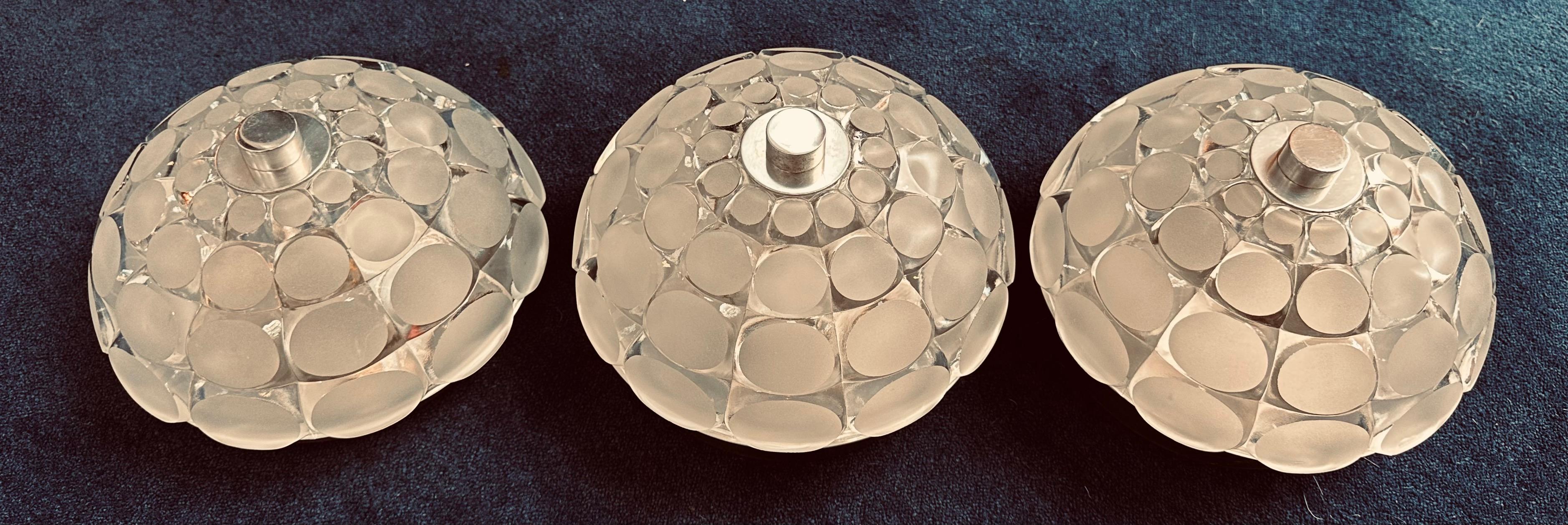 1970s German Small Peill & Putzler Wall or Ceiling Glass Lights, 3 Available 1