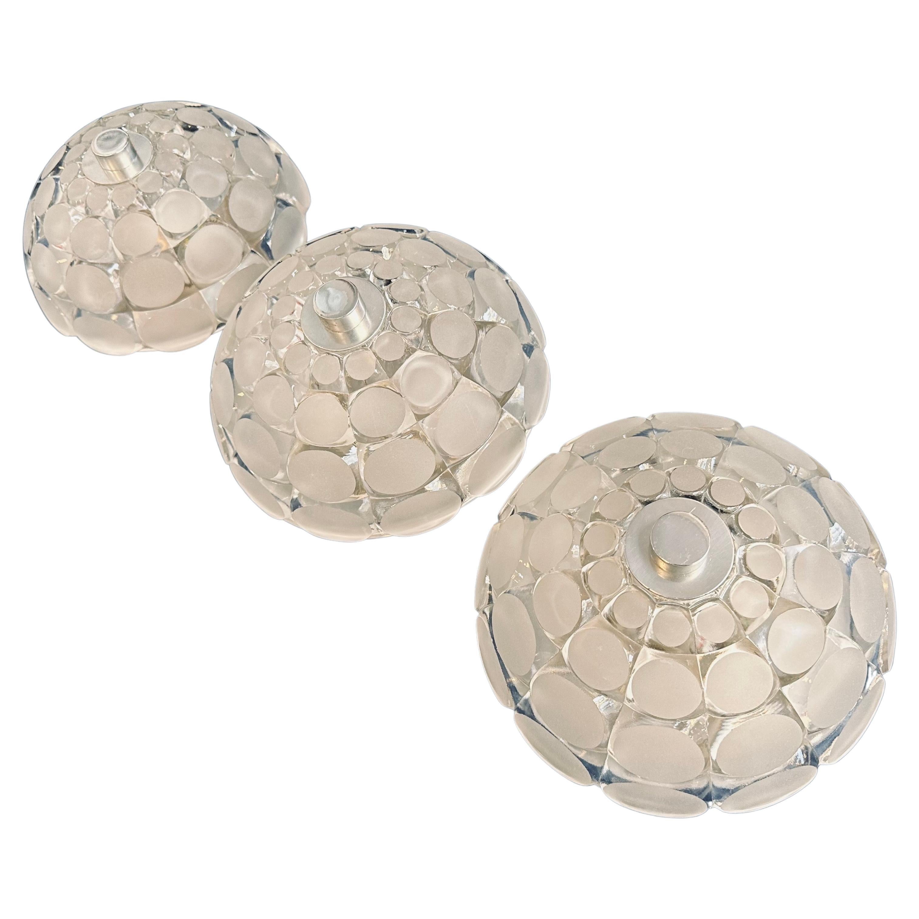 1970s German Small Peill & Putzler Wall or Ceiling Glass Lights, 3 Available For Sale