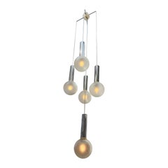 1970s German Sölken Leuchten Cascading Frosted Glass & Chrome Hanging Light