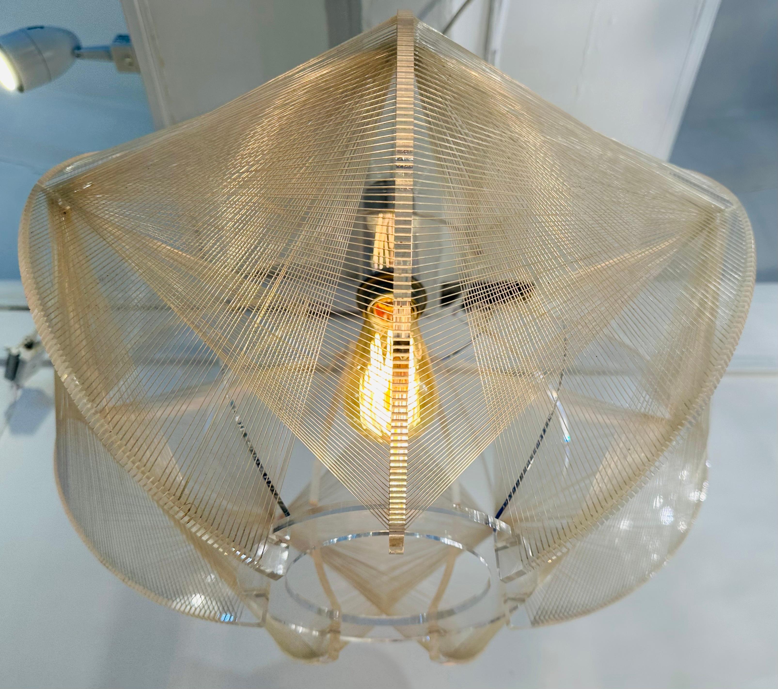 Polished 1970s German Sompex Nylon Thread and Perspex Pendant Ceiling Lamp by Paul Secon