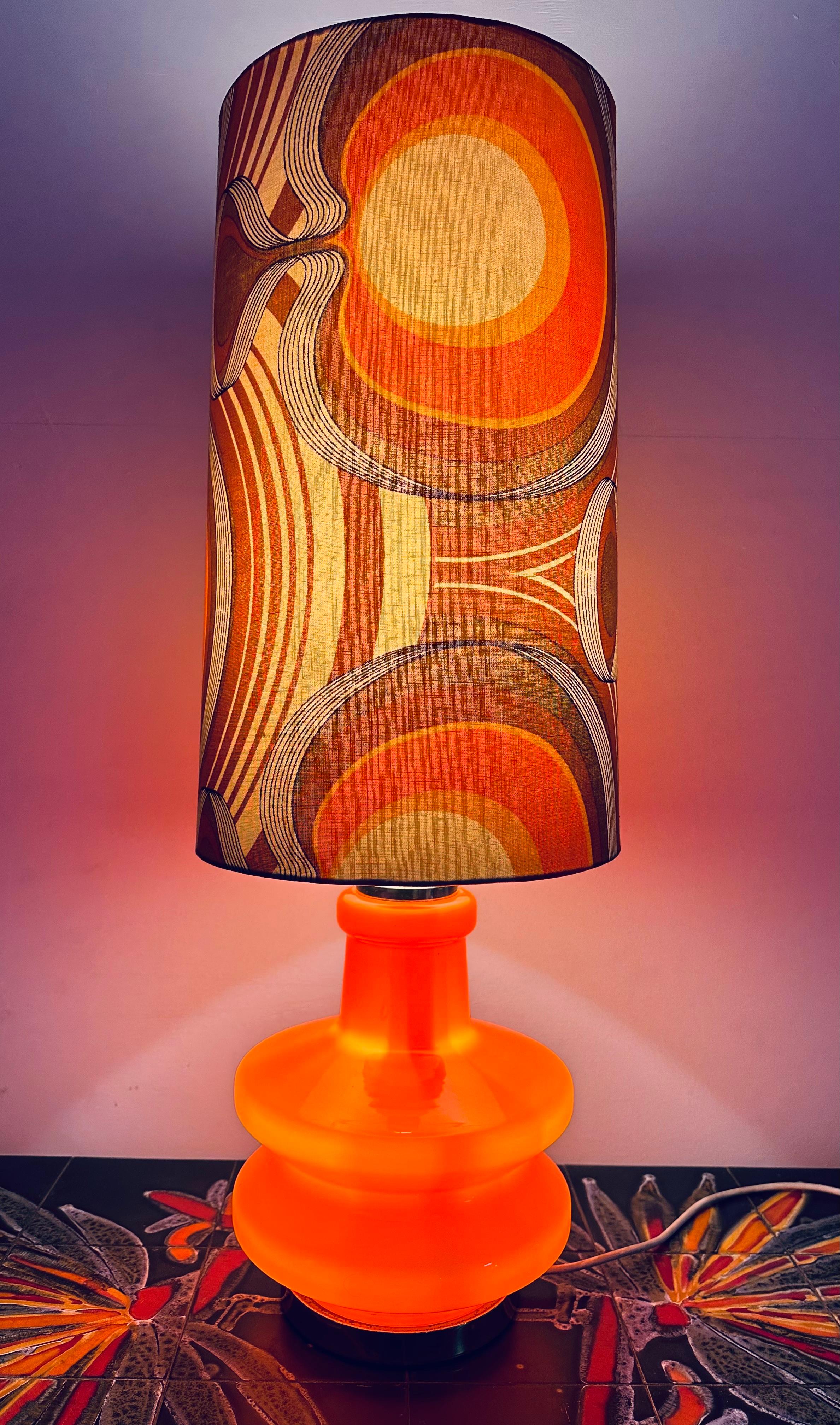 Space Age 1970s German Space-Age Illuminated Orange Glass Table Lamp inc Original Shade For Sale