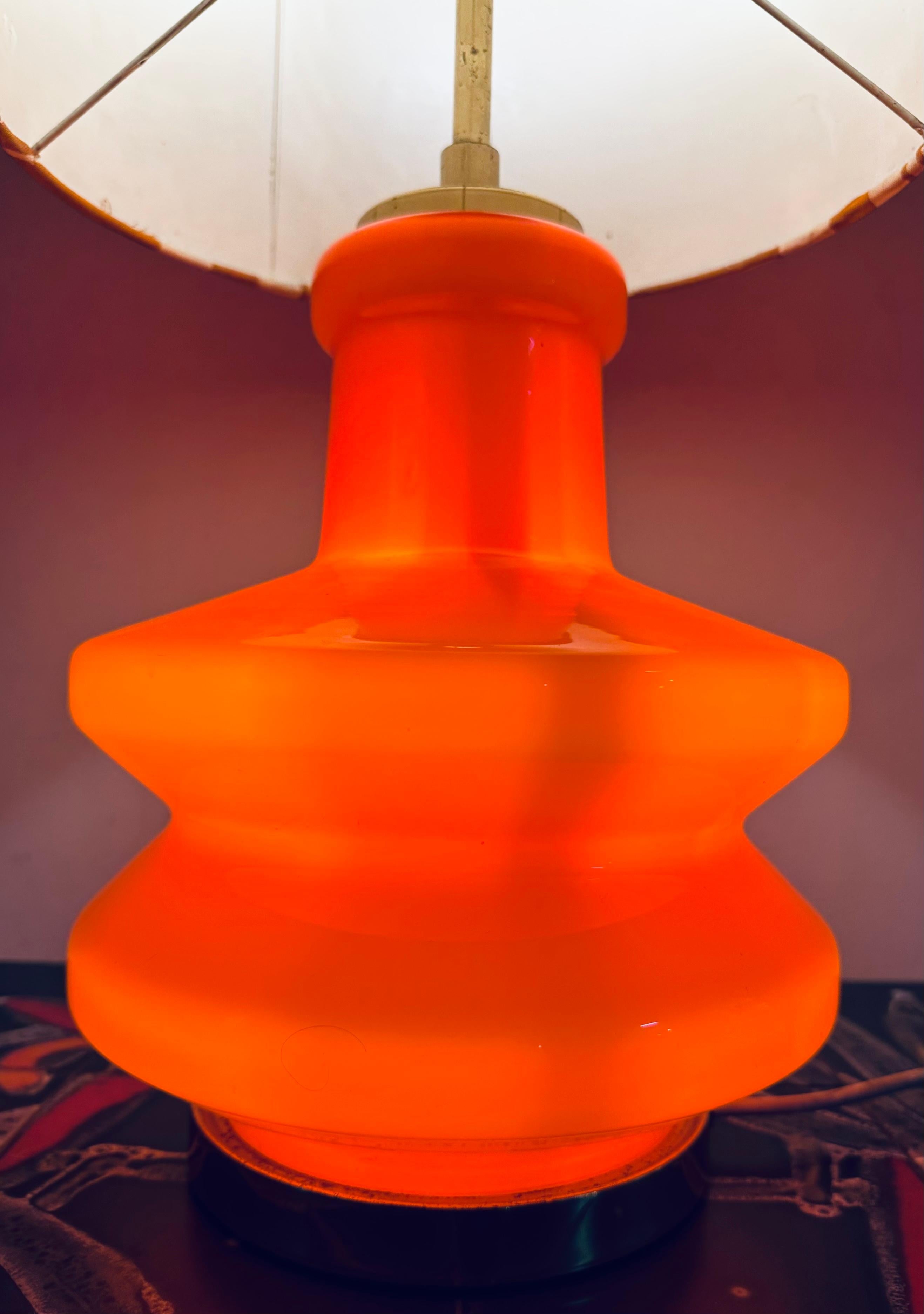 Metal 1970s German Space-Age Illuminated Orange Glass Table Lamp inc Original Shade For Sale