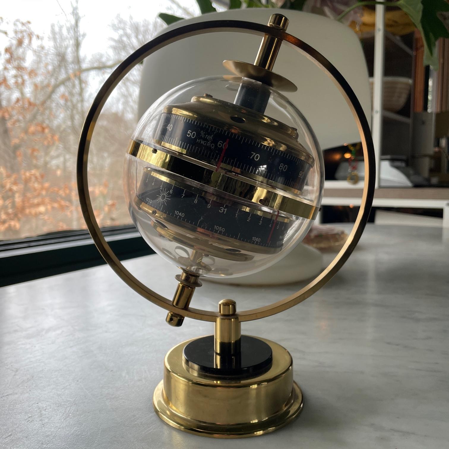 Machine-Made 1970s German Sputnik Barometer Tabletop Sculpture Mid-Century Modernist Orb  For Sale