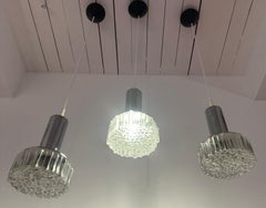 1970s German Staff Leuchten Chrome & Bubbled Glass Pendant Lights 3 available