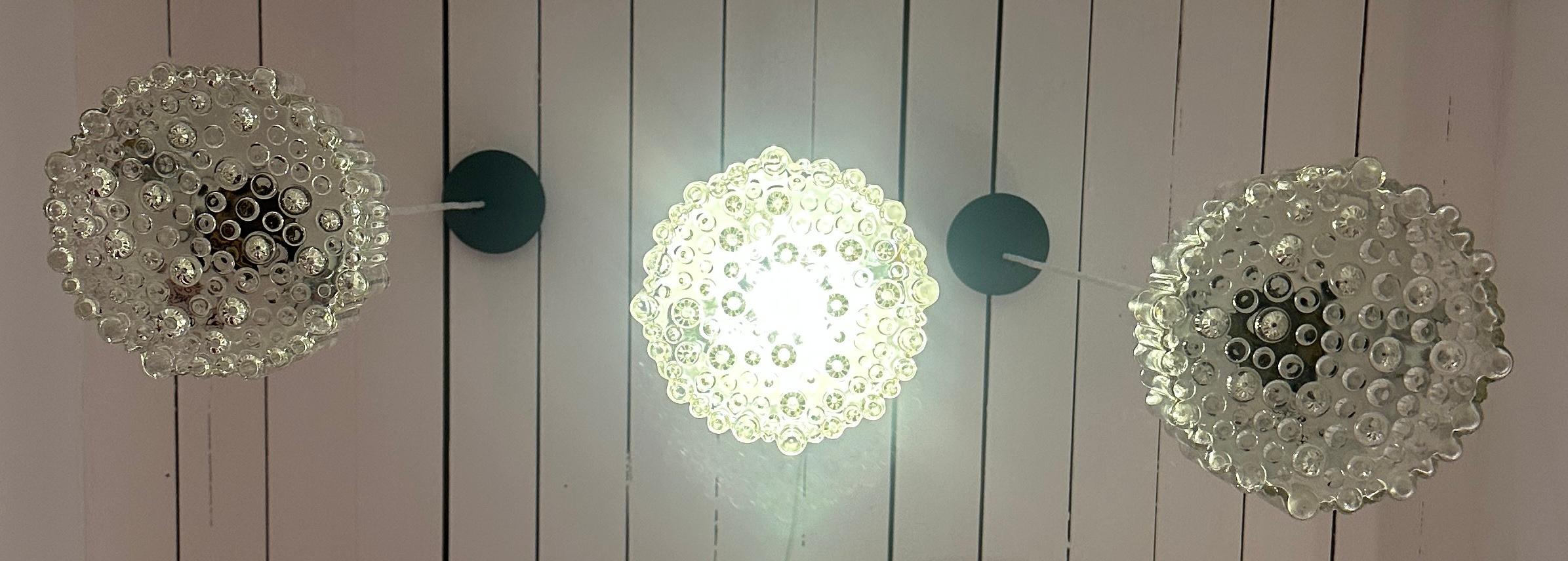 Mid-Century Modern 1970s German Staff Leuchten Chrome & Bubbled Glass Lights 3 available en vente