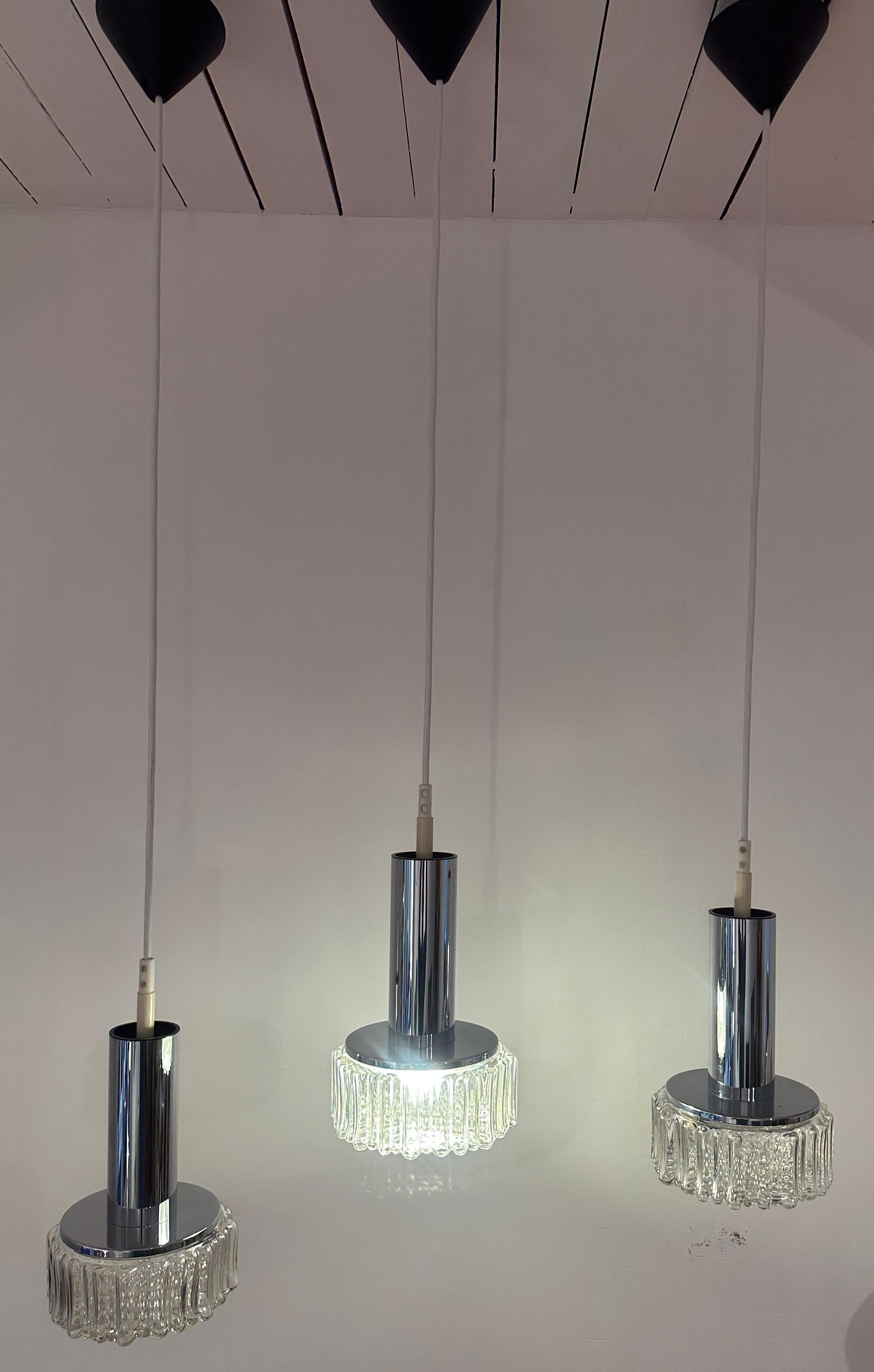 1970s German Staff Leuchten Chrome & Bubbled Glass Lights 3 available Bon état - En vente à London, GB