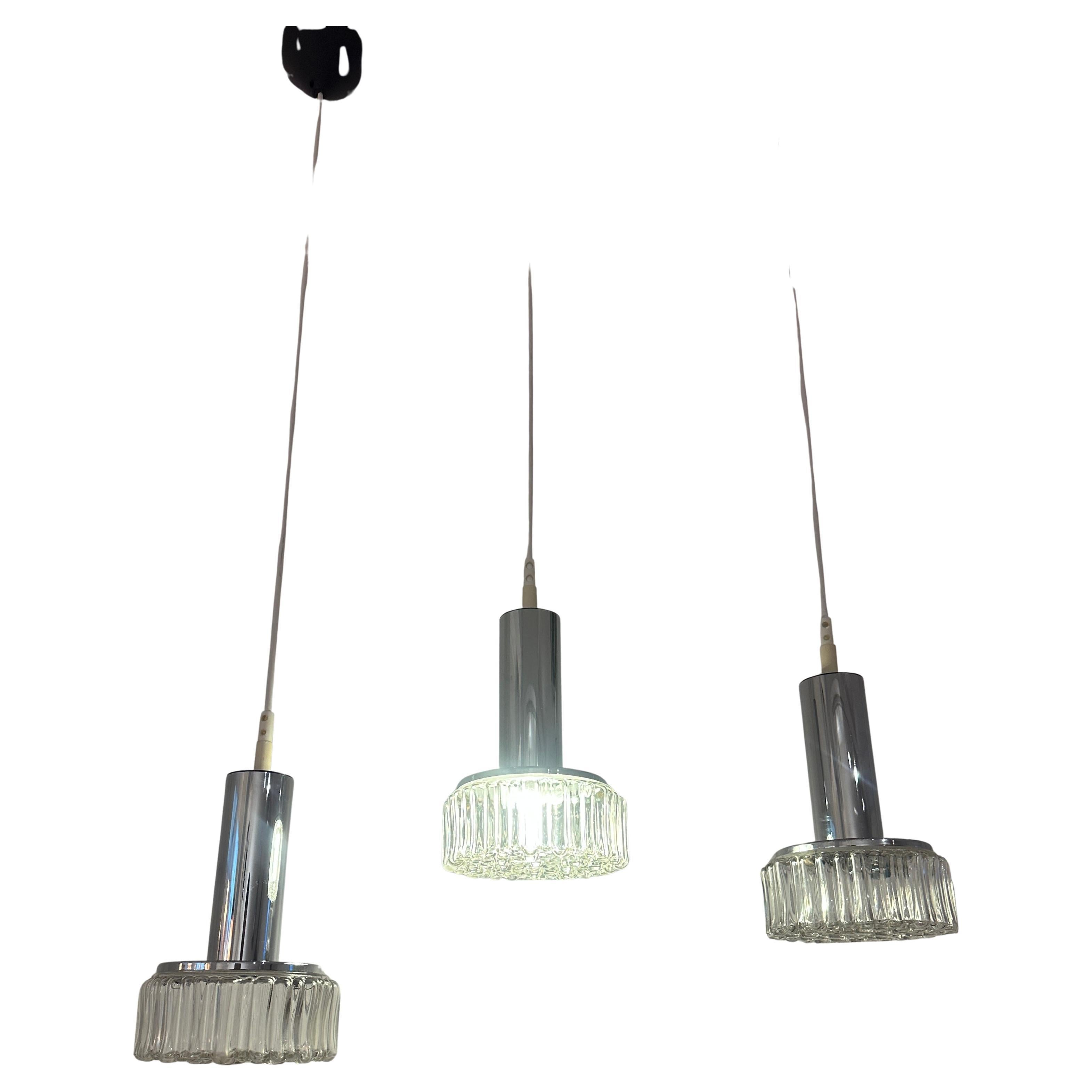1970s German Staff Leuchten Chrome & Bubbled Glass Lights 3 available en vente