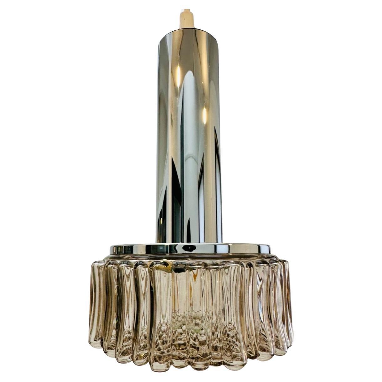 1970s German Staff Leuchten Chrome & Smoked Grey Glass Pendant Light 4 Available For Sale