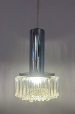 1970s German Staff Leuchten Polished Chrome & Clear Glass Pendant Hanging Light