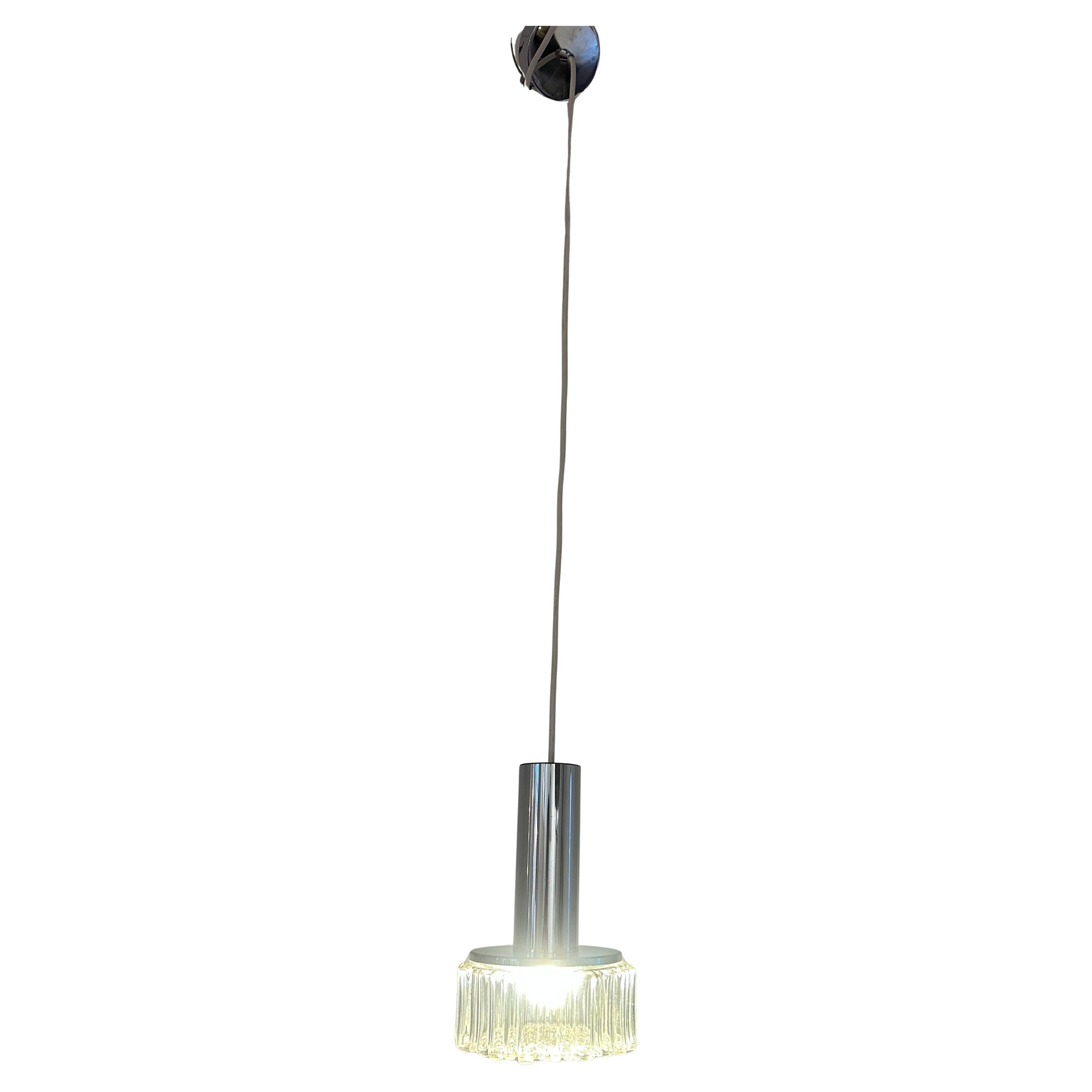 1970s German Staff Leuchten Polished Chrome & Clear Glass Pendant Hanging Light