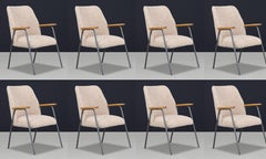 Sillones alemanes de acero y madera de los años 70 con tapicería de peluche - Juego de 8 disponibles