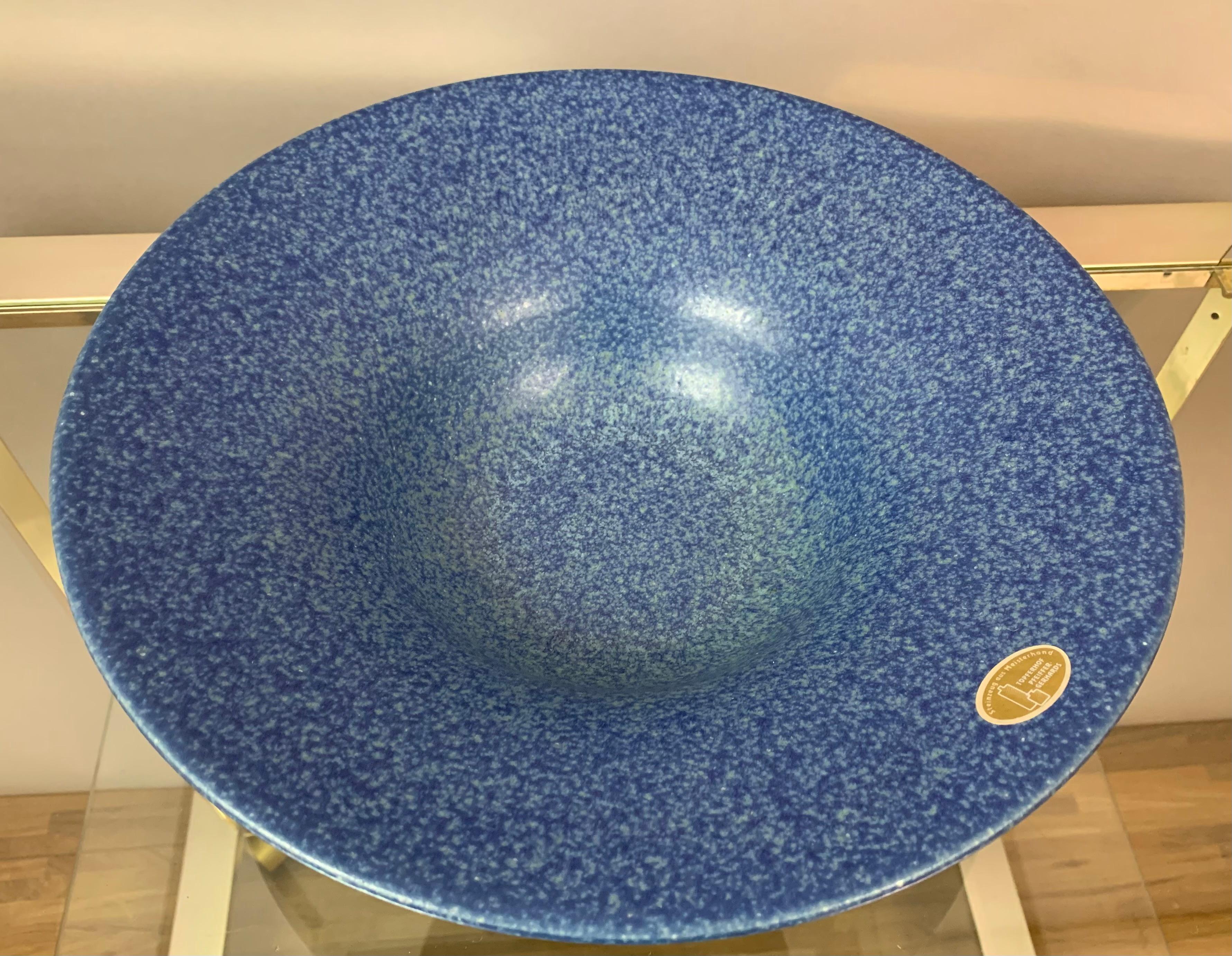 Mid-Century Modern 1970s German Studio Pottery Ceramic Blue Mottled Bowl by Pfeiffer Gerhards