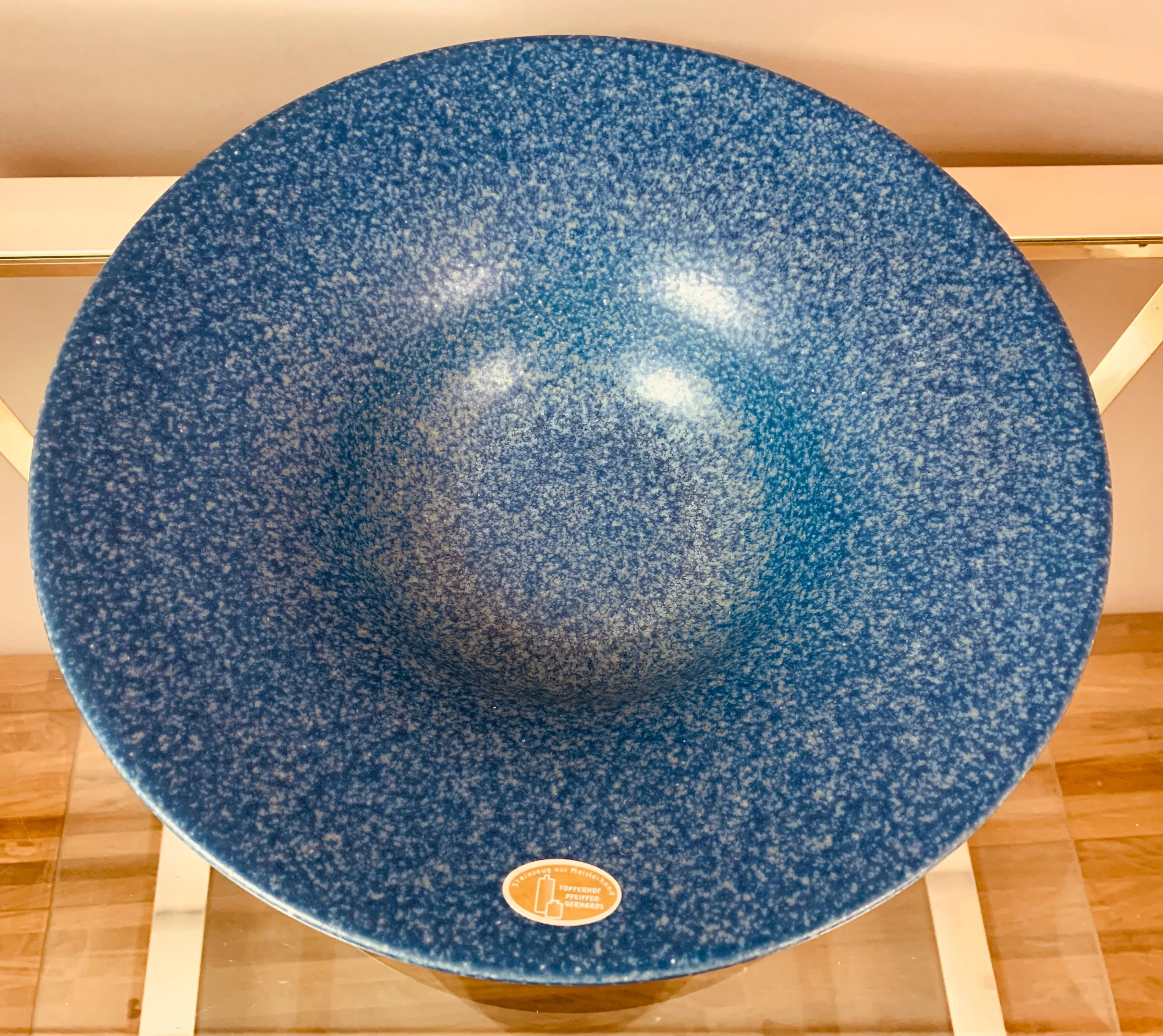 1970s German Studio Pottery Ceramic Blue Mottled Bowl by Pfeiffer Gerhards In Good Condition In London, GB