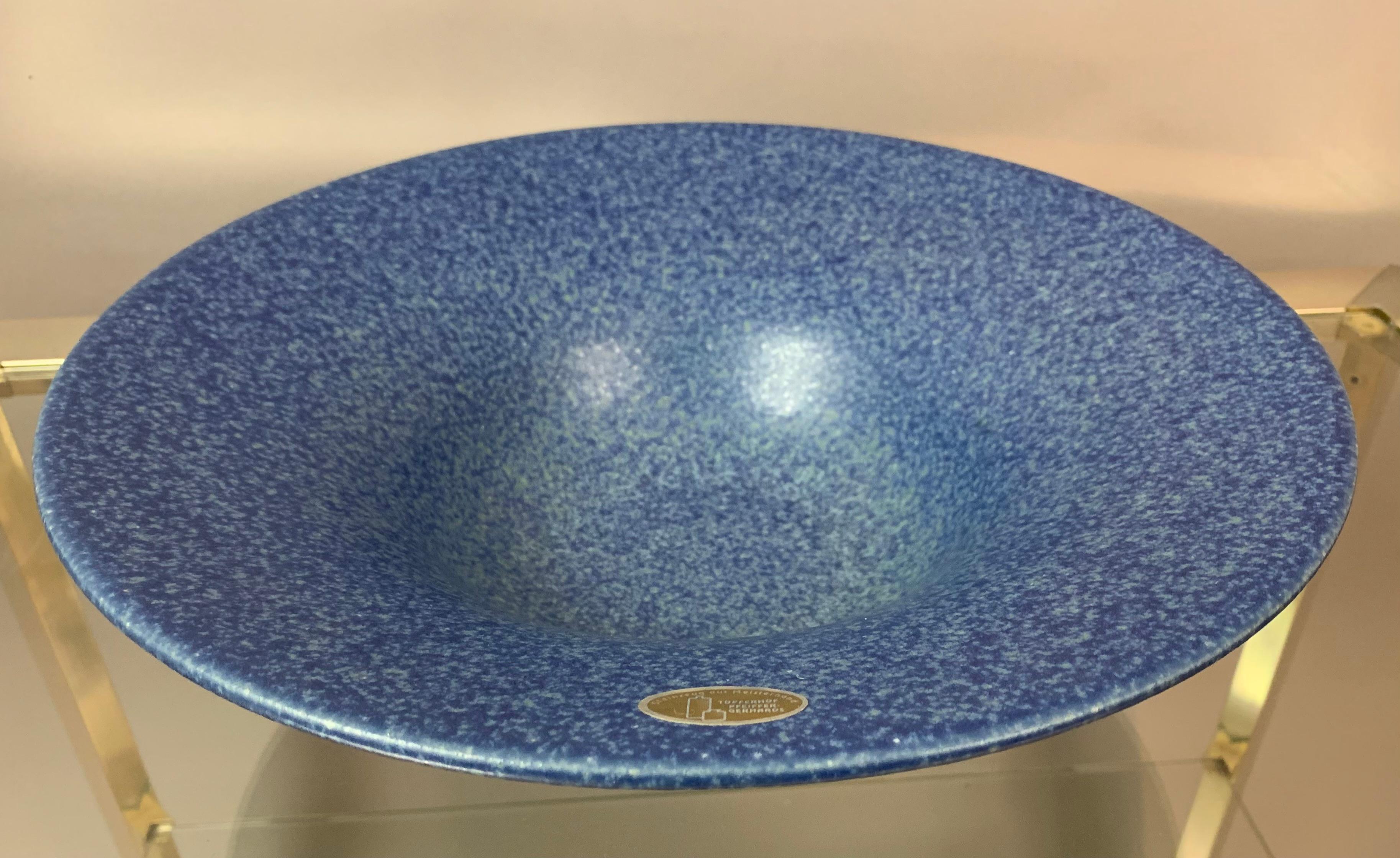 1970s German Studio Pottery Ceramic Blue Mottled Bowl by Pfeiffer Gerhards 1