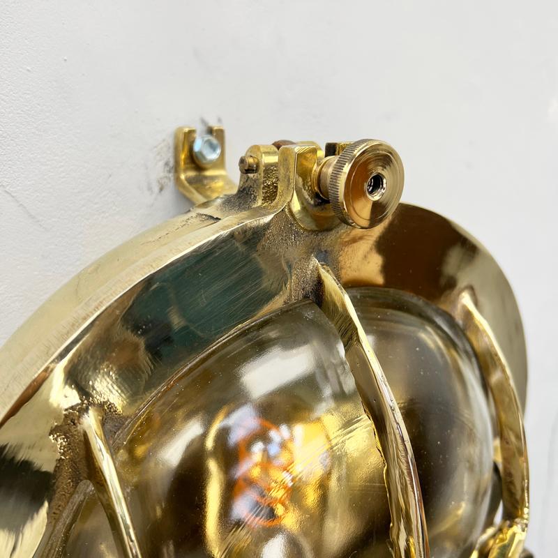 1970's German Vintage Industrial Circular Brass & Glass Bulkhead by Wiska For Sale 4